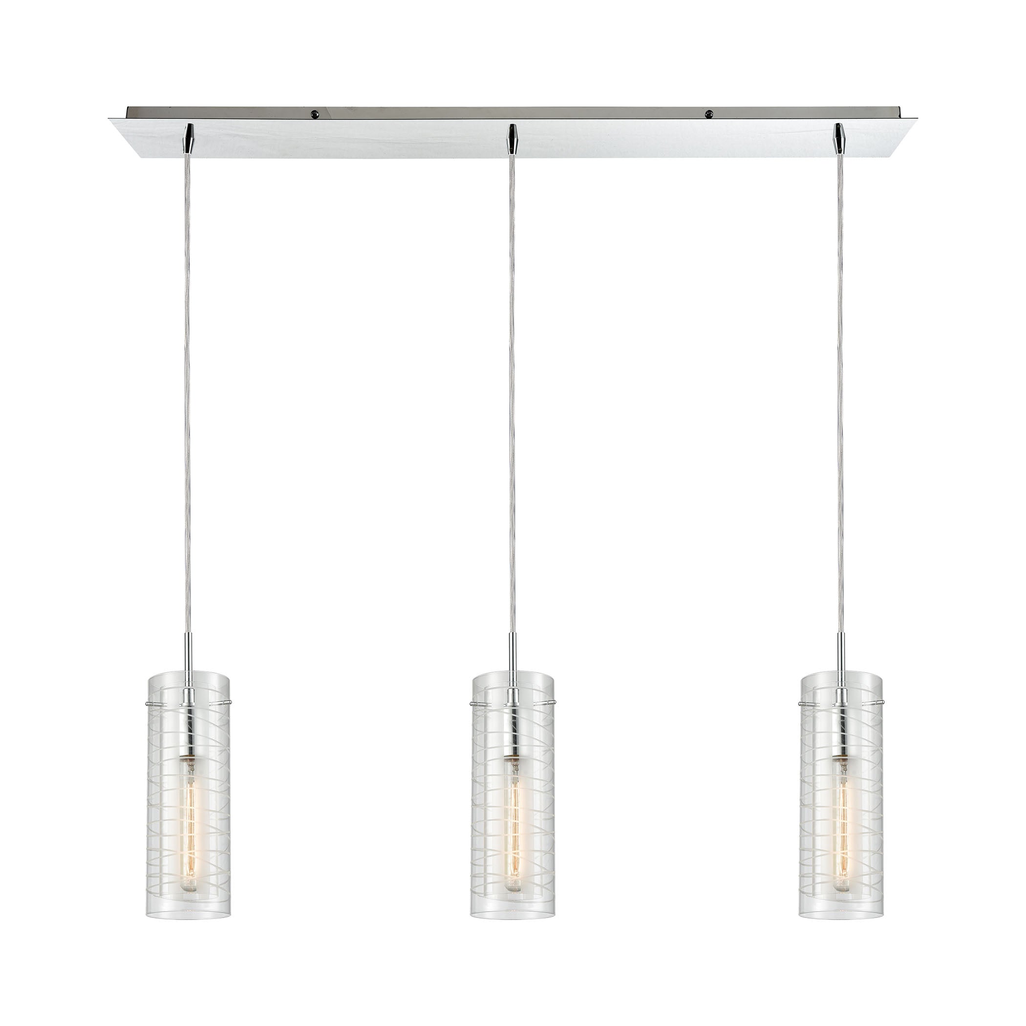 ELK Lighting 56595/3LP Swirl 3-Light Linear Mini Pendant Fixture in Polished Chrome with Clear Etched Glass