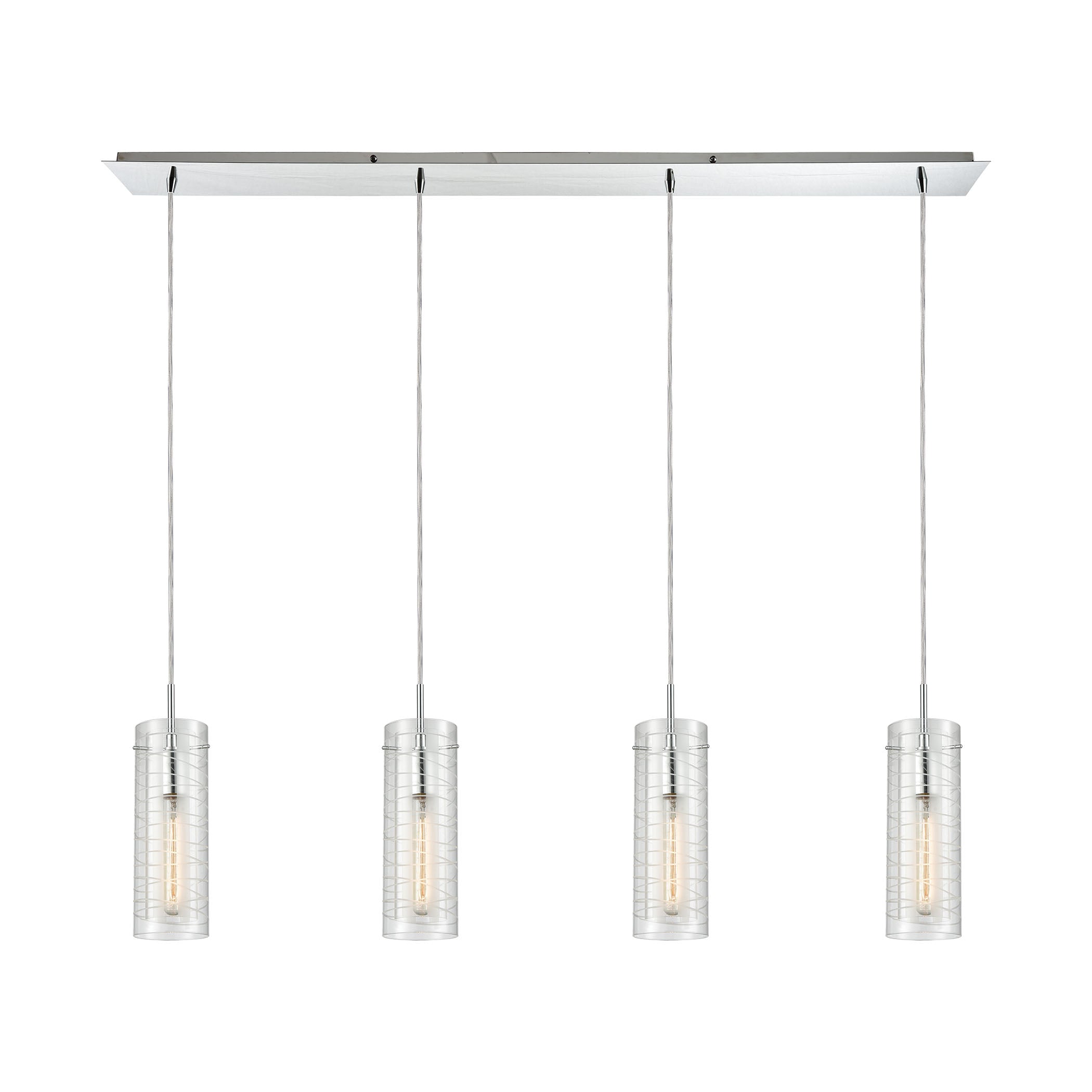 ELK Lighting 56595/4LP Swirl 4-Light Linear Pendant Fixture in Polished Chrome with Clear Etched Glass