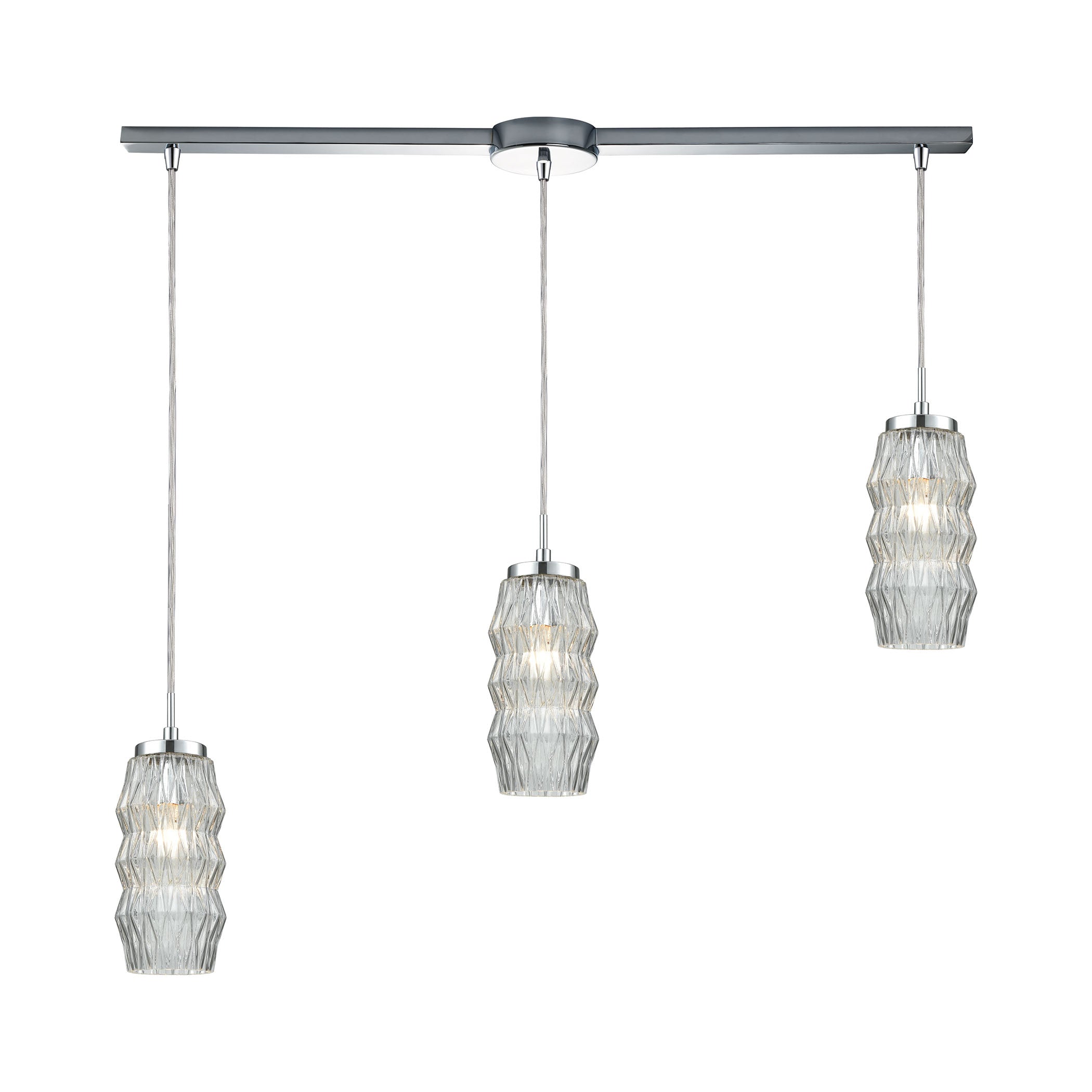 ELK Lighting 56650/3L Zigzag 3-Light Linear Mini Pendant Fixture in Polished Chrome with Clear Patterned Glass