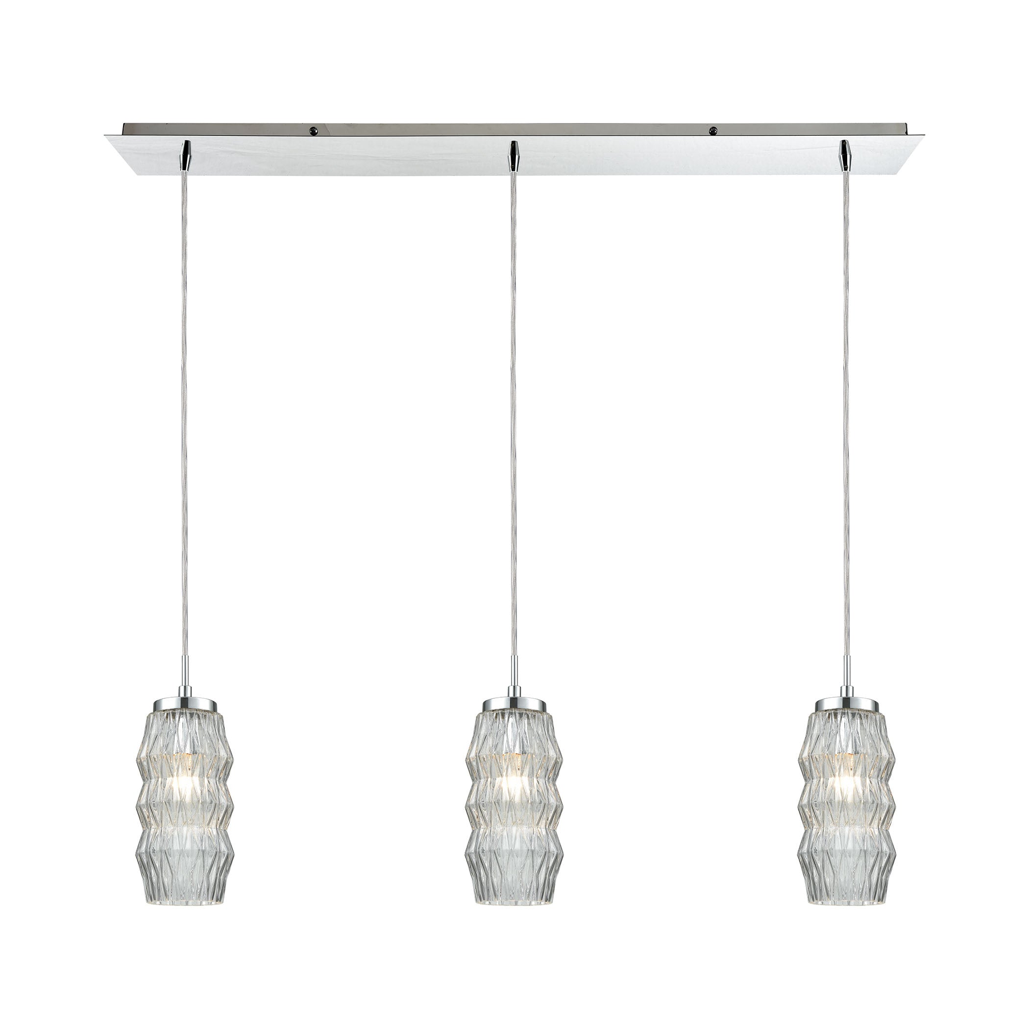 ELK Lighting 56650/3LP Zigzag 3-Light Linear Mini Pendant Fixture in Polished Chrome with Clear Patterned Glass