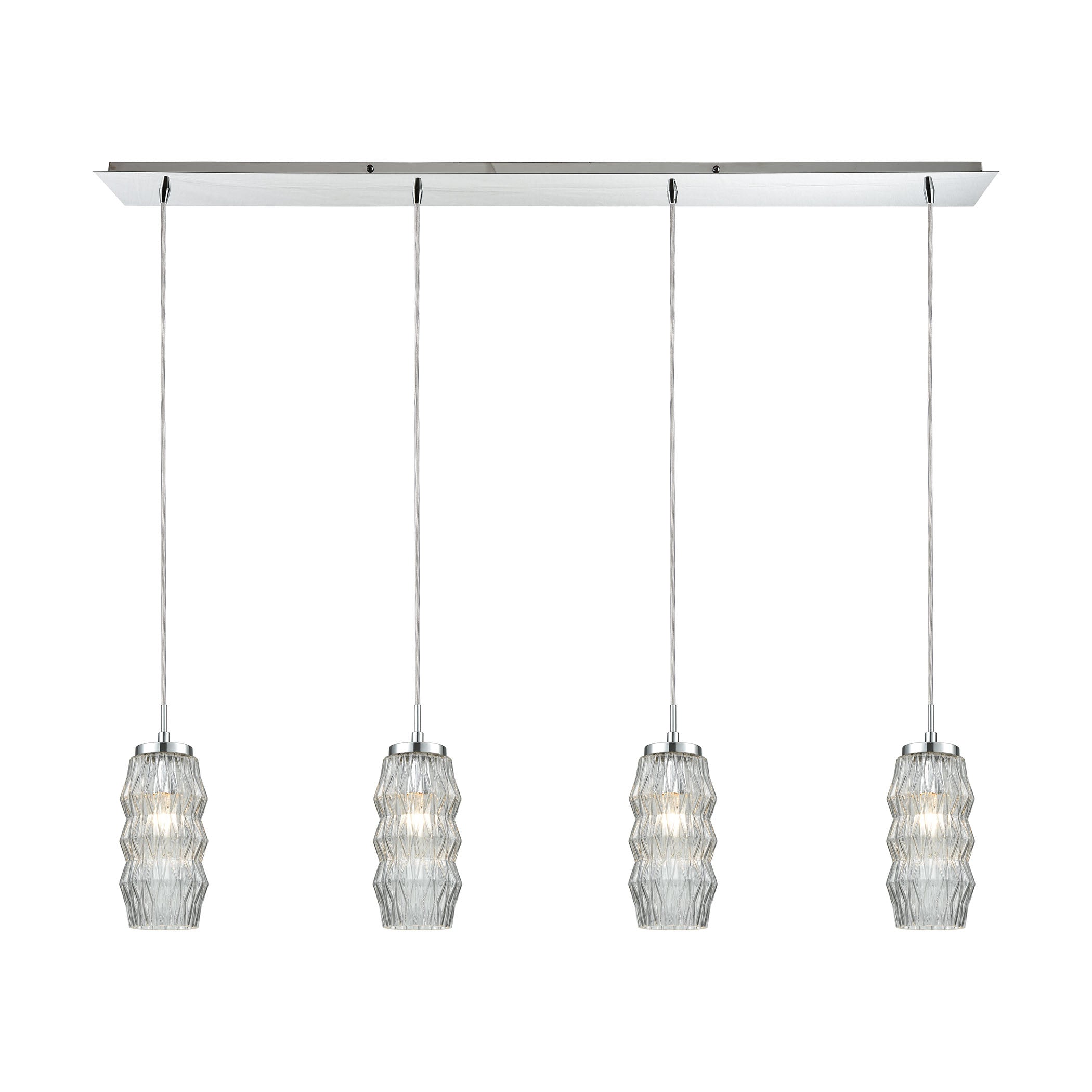 ELK Lighting 56650/4LP Zigzag 4-Light Linear Pendant Fixture in Polished Chrome with Clear Patterned Glass