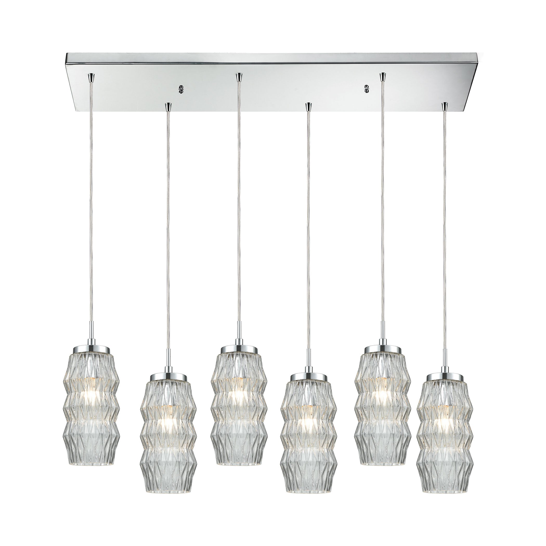 ELK Lighting 56650/6RC Zigzag 6-Light Rectangular Pendant Fixture in Polished Chrome with Clear Patterned Glass