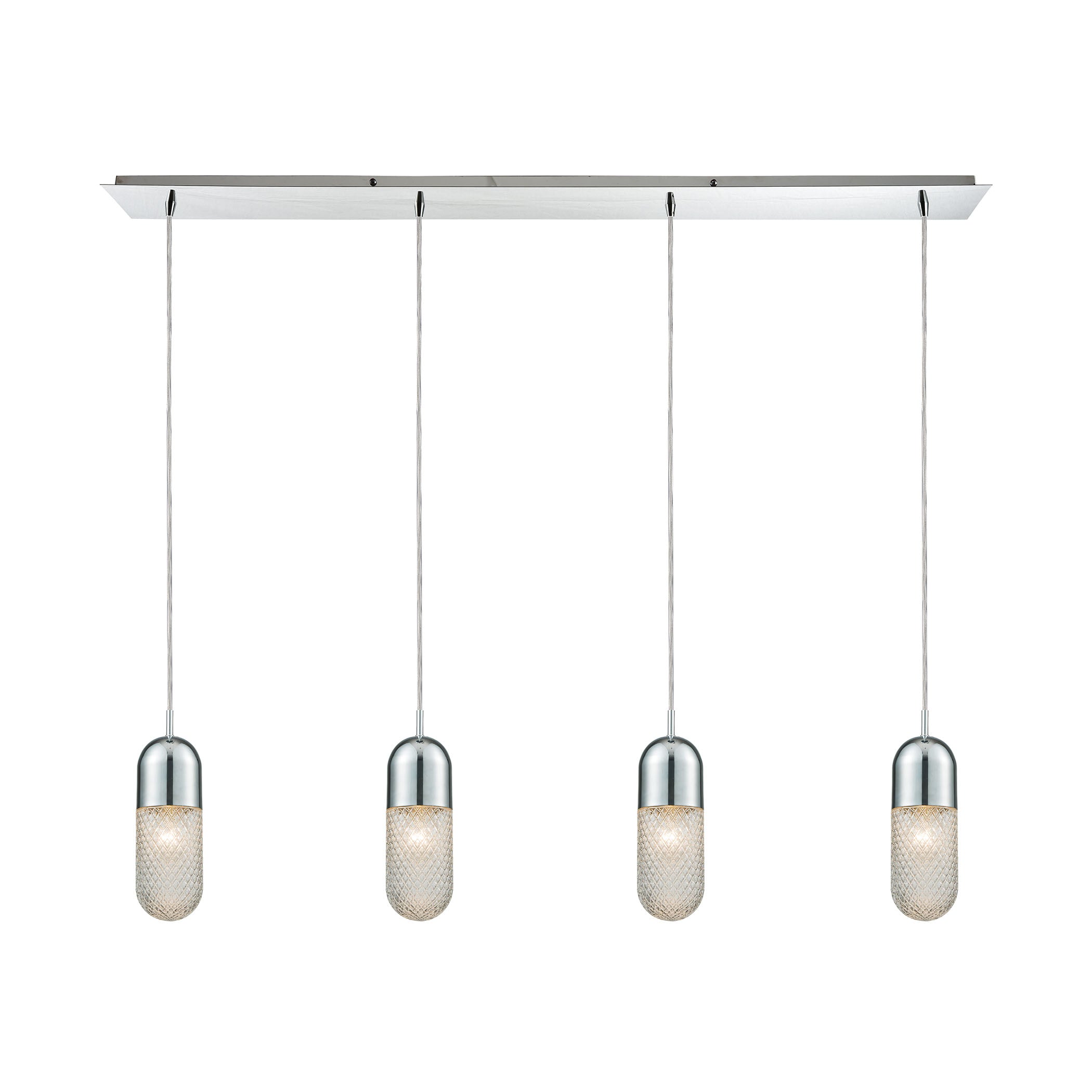 ELK Lighting 56661/4LP Capsula 4-Light Linear Pendant Fixture in Polished Chrome with Clear Textured Glass