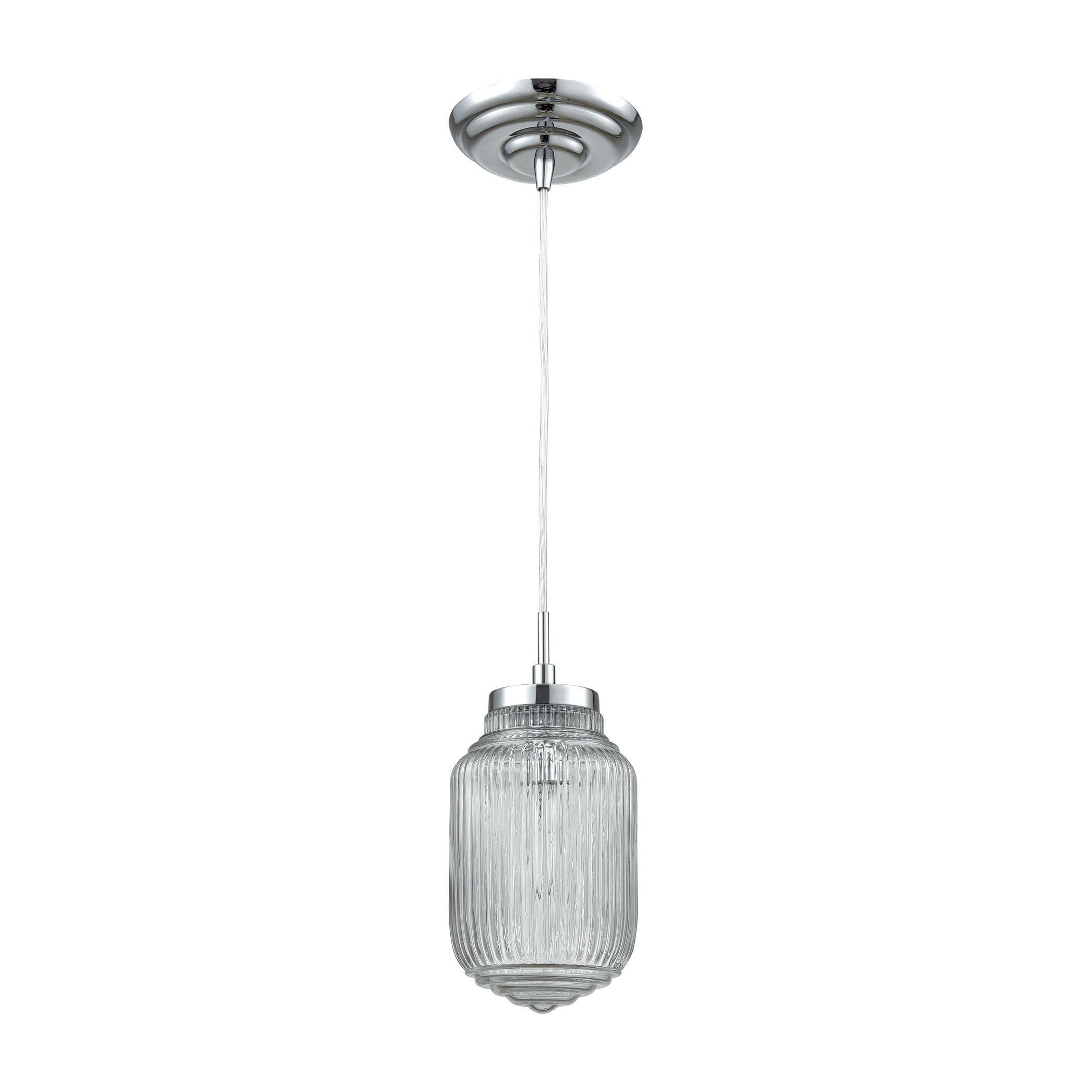 ELK Lighting 56662/1 Dubois 1-Light Mini Pendant in Polished Chrome with Clear Ribbed Glass