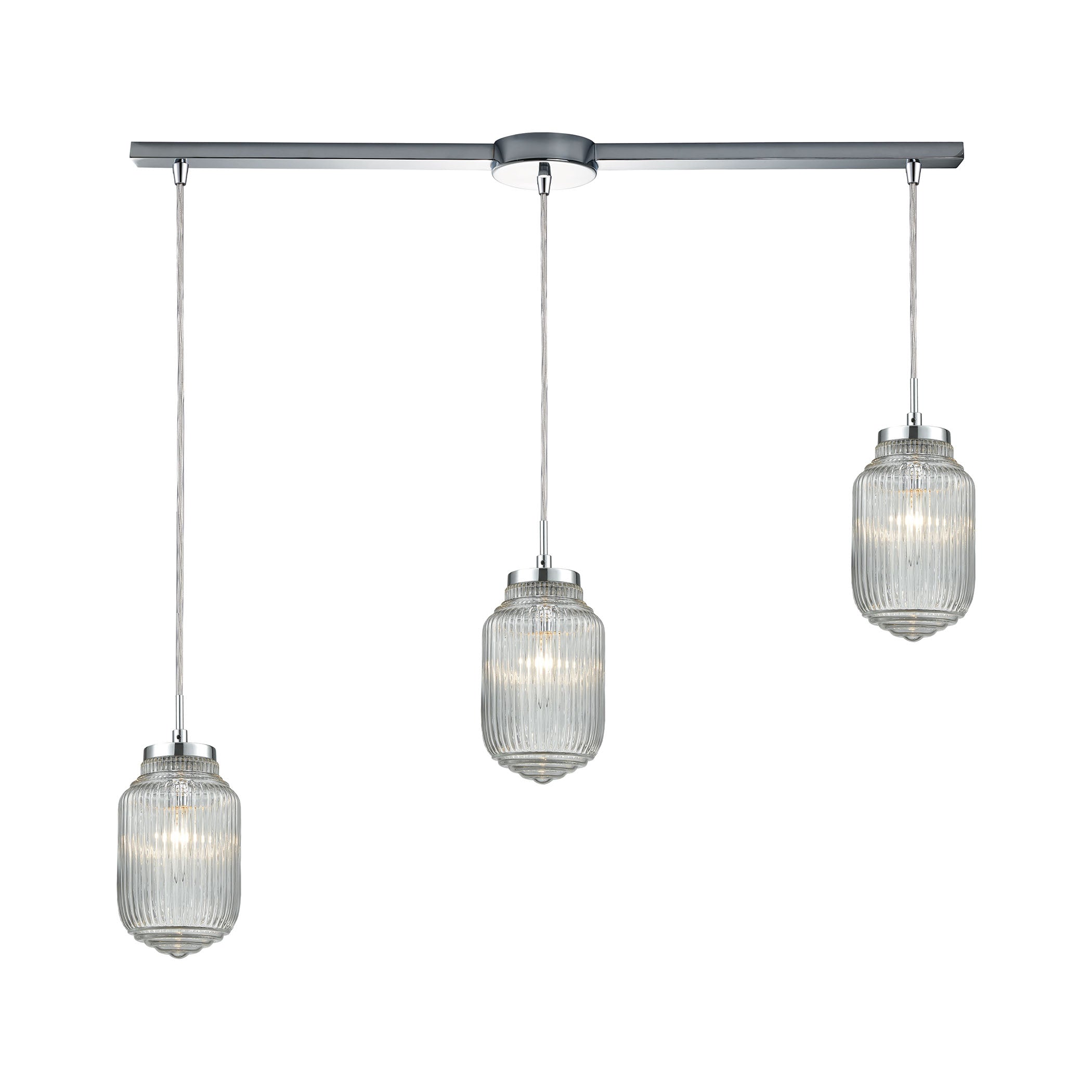 ELK Lighting 56662/3L Dubois 3-Light Linear Pendant Fixture in Polished Chrome with Clear Ribbed Glass
