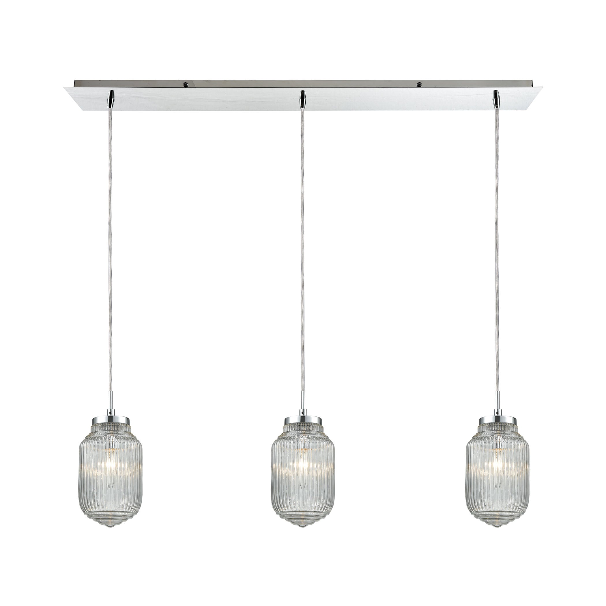 ELK Lighting 56662/3LP Dubois 3-Light Linear Pendant Fixture in Polished Chrome with Clear Ribbed Glass