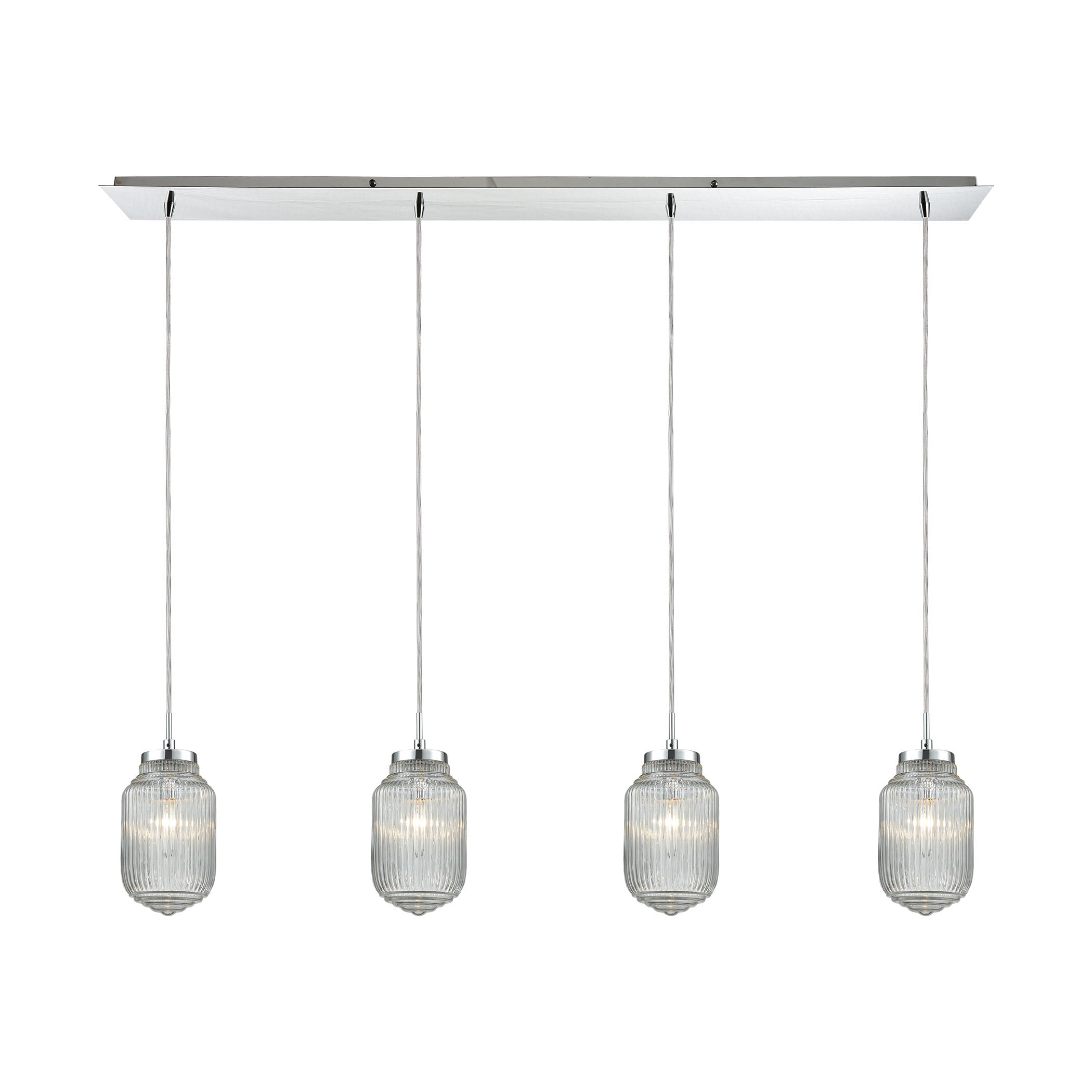 ELK Lighting 56662/4LP Dubois 4-Light Linear Pendant Fixture in Polished Chrome with Clear Ribbed Glass