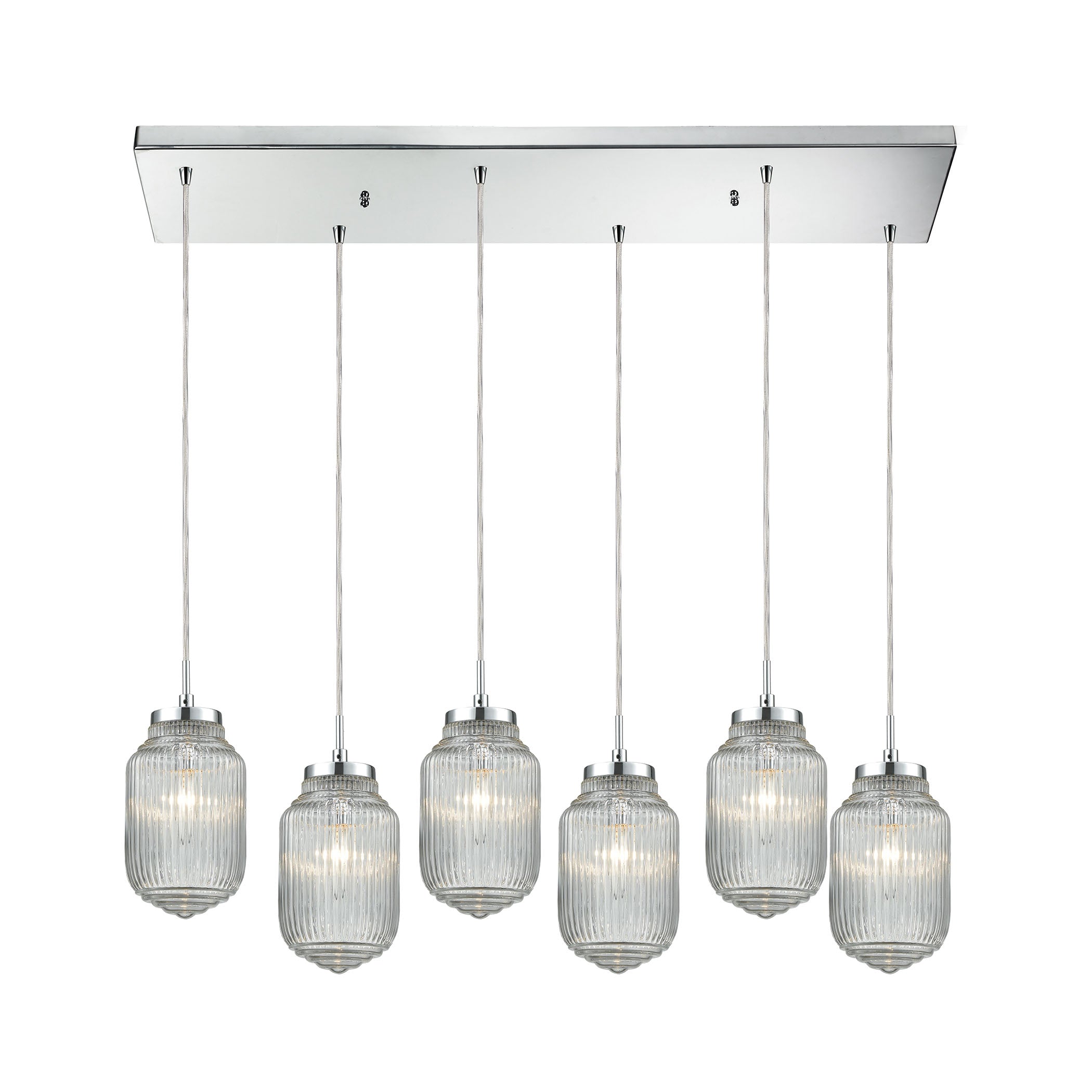 ELK Lighting 56662/6RC Dubois 6-Light Rectangular Pendant Fixture in Polished Chrome with Clear Ribbed Glass