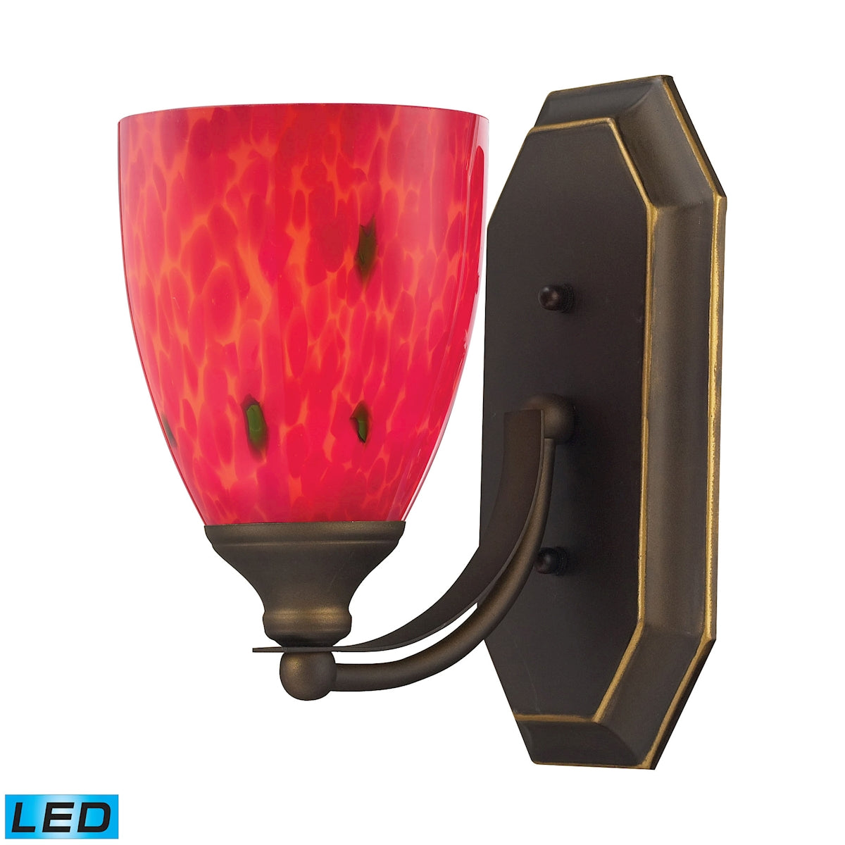 ELK Lighting 570-1B-FR-LED Mix-N-Match Vanity 1-Light Wall Lamp in Aged Bronze with Fire Red Glass - Includes LED Bulb