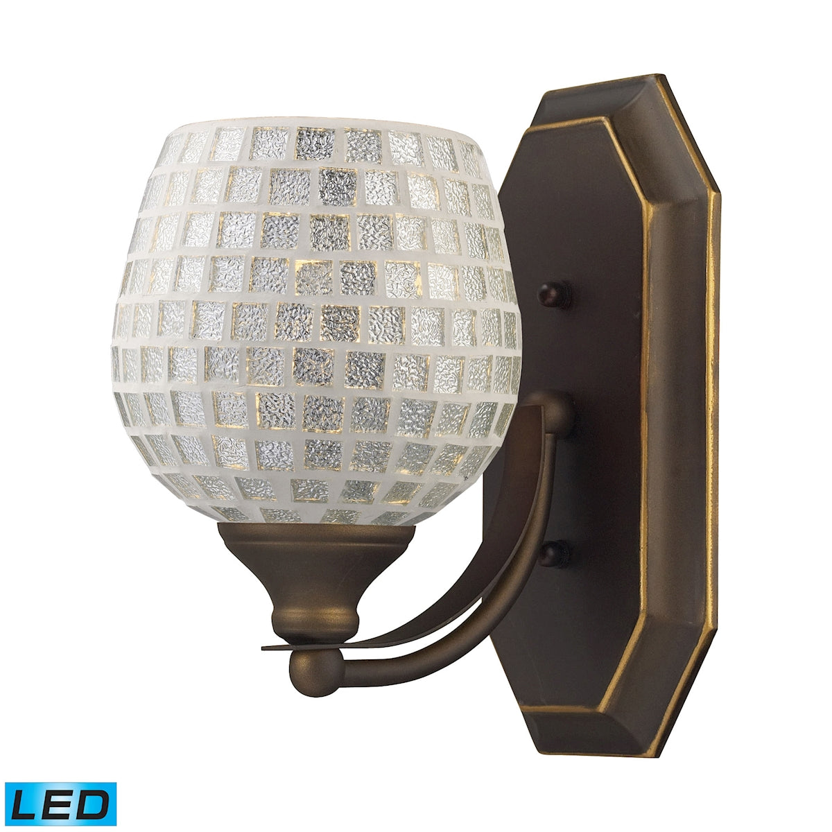 ELK Lighting 570-1B-SLV-LED Mix-N-Match Vanity 1-Light Wall Lamp in Aged Bronze with Silver Glass - Includes LED Bulb