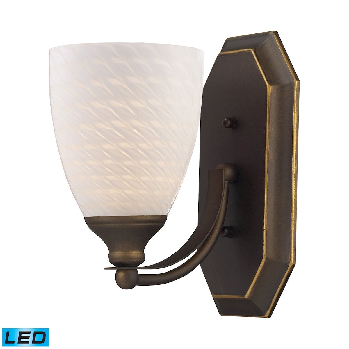 ELK Lighting 570-1B-WS-LED Mix-N-Match Vanity 1-Light Wall Lamp in Aged Bronze with White Swirl Glass - Includes LED Bulb