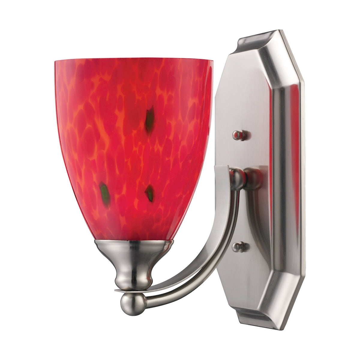 ELK Lighting 570-1N-FR Mix-N-Match Vanity 1-Light Wall Lamp in Satin Nickel with Fire Red Glass