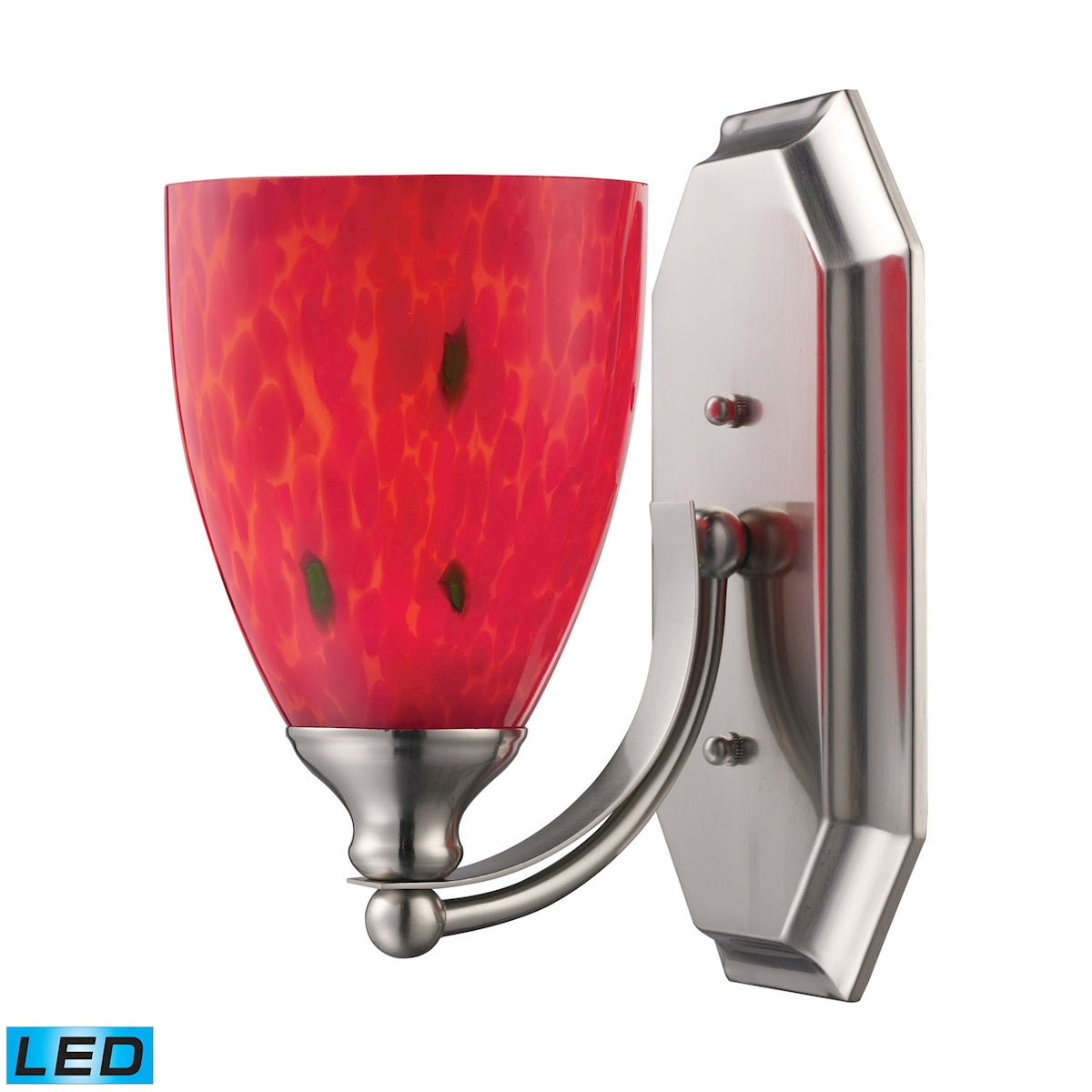 ELK Lighting 570-1N-FR-LED Mix-N-Match Vanity 1-Light Wall Lamp in Satin Nickel with Fire Red Glass - Includes LED Bulb