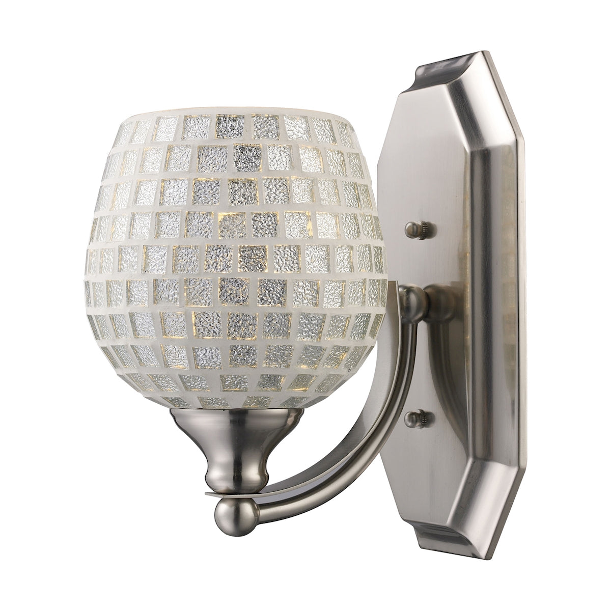ELK Lighting 570-1N-SLV Mix-N-Match Vanity 1-Light Wall Lamp in Satin Nickel with Silver Glass