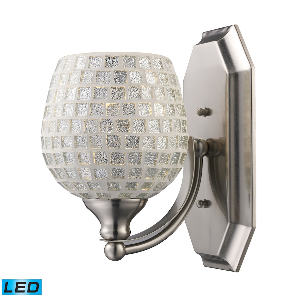 ELK Lighting 570-1N-SLV-LED Mix-N-Match Vanity 1-Light Wall Lamp in Satin Nickel with Silver Glass - Includes LED Bulb