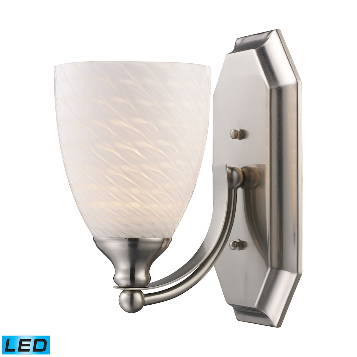 ELK Lighting 570-1N-WS-LED Mix-N-Match Vanity 1-Light Wall Lamp in Satin Nickel with White Swirl Glass - Includes LED Bulb