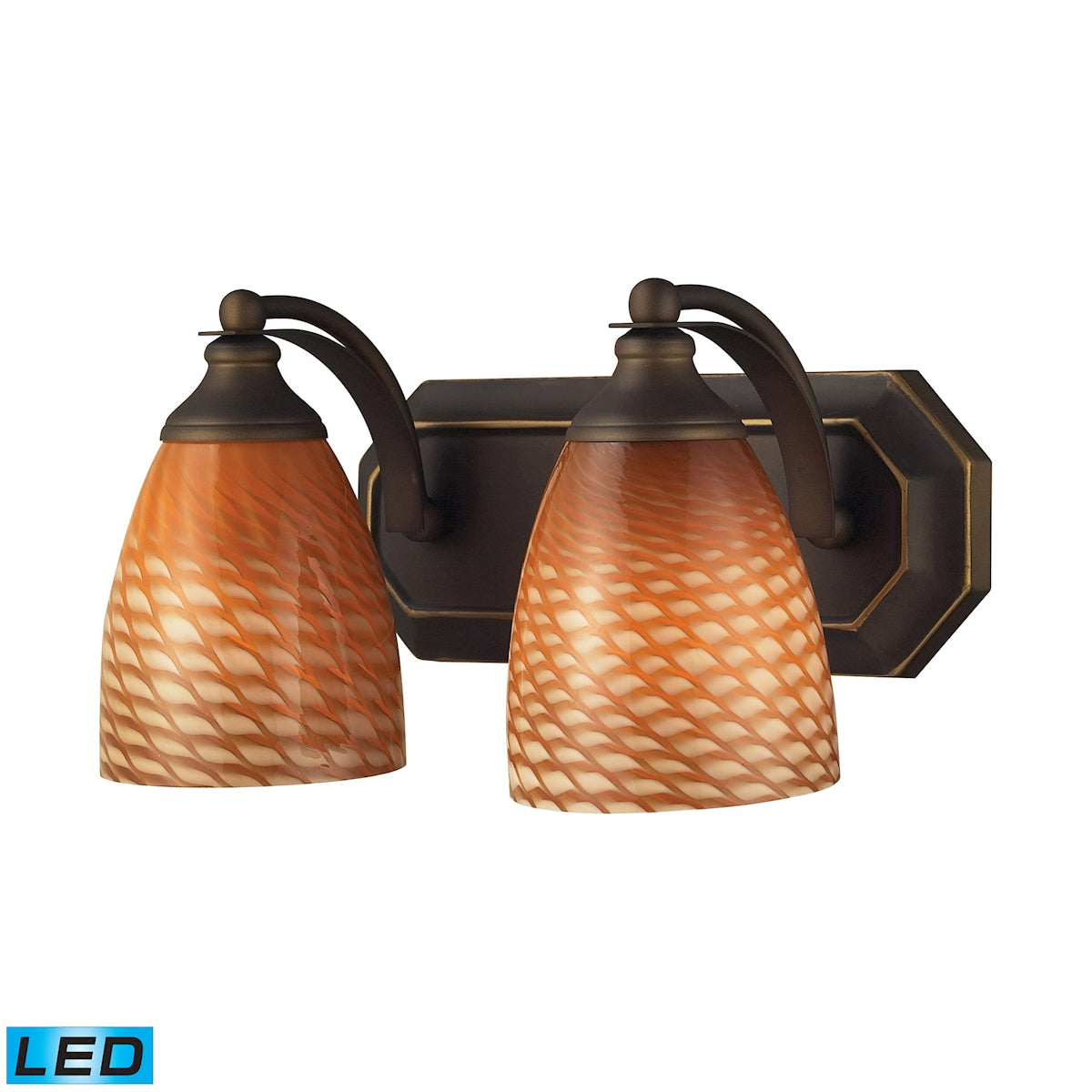 ELK Lighting 570-2B-C-LED Mix-N-Match Vanity 2-Light Wall Lamp in Aged Bronze with Cocoa Glass - Includes LED Bulbs