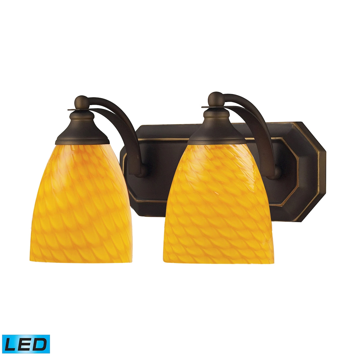 ELK Lighting 570-2B-CN-LED Mix-N-Match Vanity 2-Light Wall Lamp in Aged Bronze with Canary Glass - Includes LED Bulbs