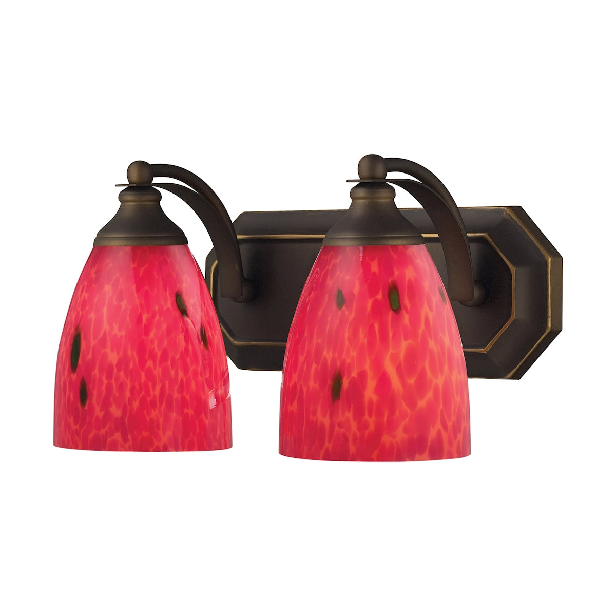 ELK Lighting 570-2B-FR Mix-N-Match Vanity 2-Light Wall Lamp in Aged Bronze with Fire Red Glass