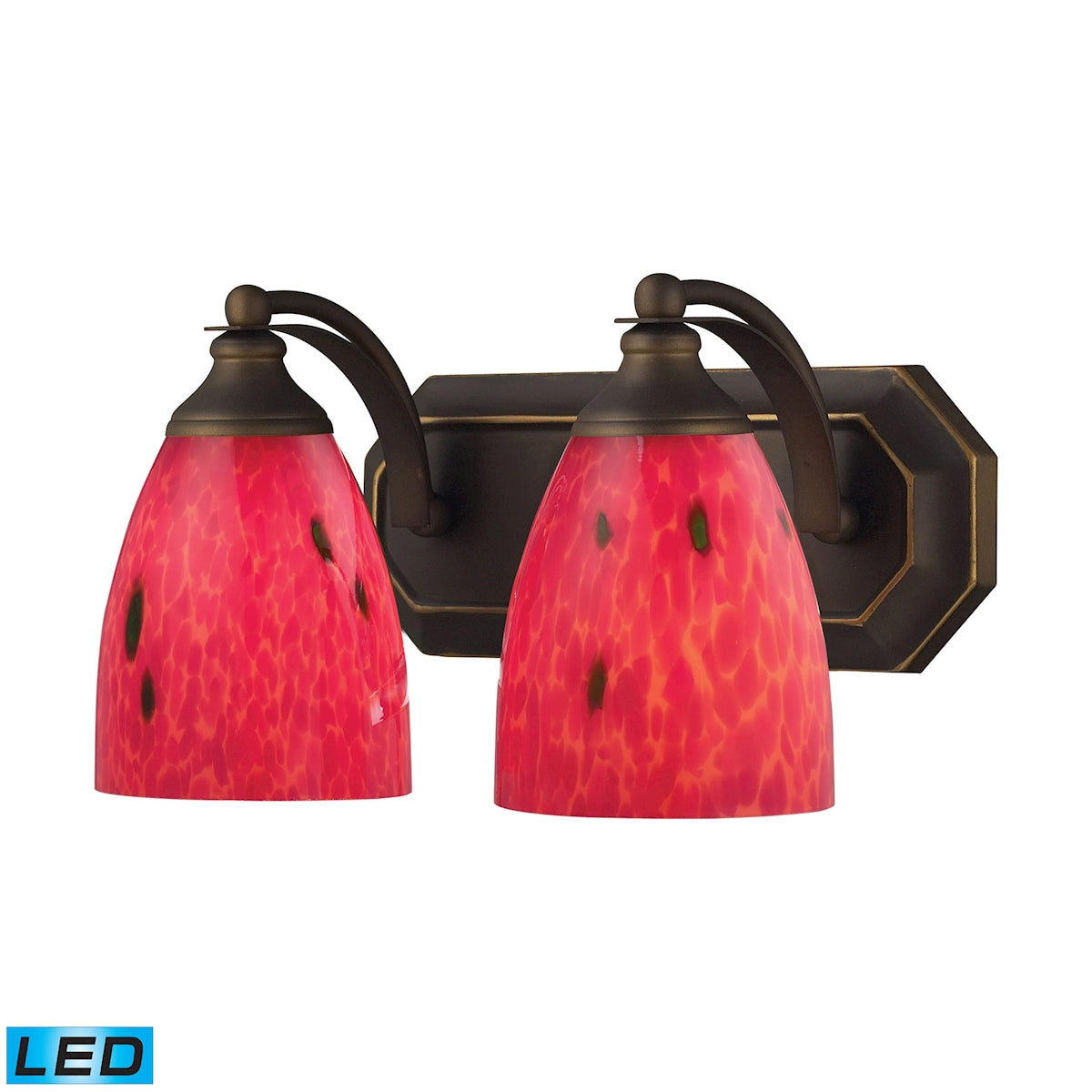 ELK Lighting 570-2B-FR-LED Mix-N-Match Vanity 2-Light Wall Lamp in Aged Bronze with Fire Red Glass - Includes LED Bulbs