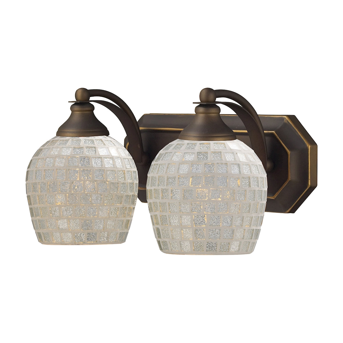 ELK Lighting 570-2B-SLV Mix-N-Match Vanity 2-Light Wall Lamp in Aged Bronze with Silver Glass