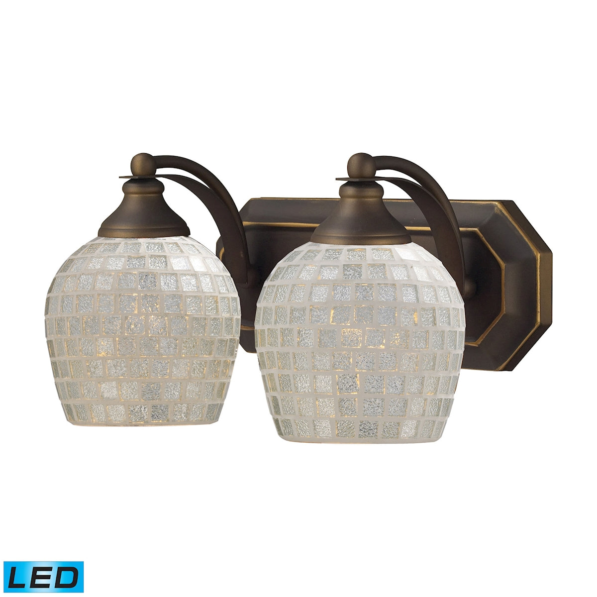ELK Lighting 570-2B-SLV-LED Mix-N-Match Vanity 2-Light Wall Lamp in Aged Bronze with Silver Glass - Includes LED Bulbs