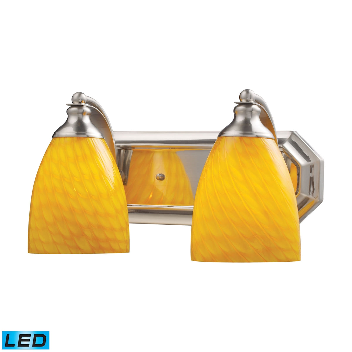 ELK Lighting 570-2N-CN-LED Mix-N-Match Vanity 2-Light Wall Lamp in Satin Nickel with Canary Glass - Includes LED Bulbs