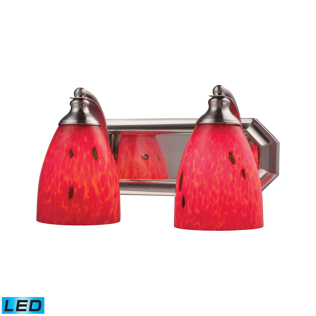ELK Lighting 570-2N-FR-LED Mix-N-Match Vanity 2-Light Wall Lamp in Satin Nickel with Fire Red Glass - Includes LED Bulbs