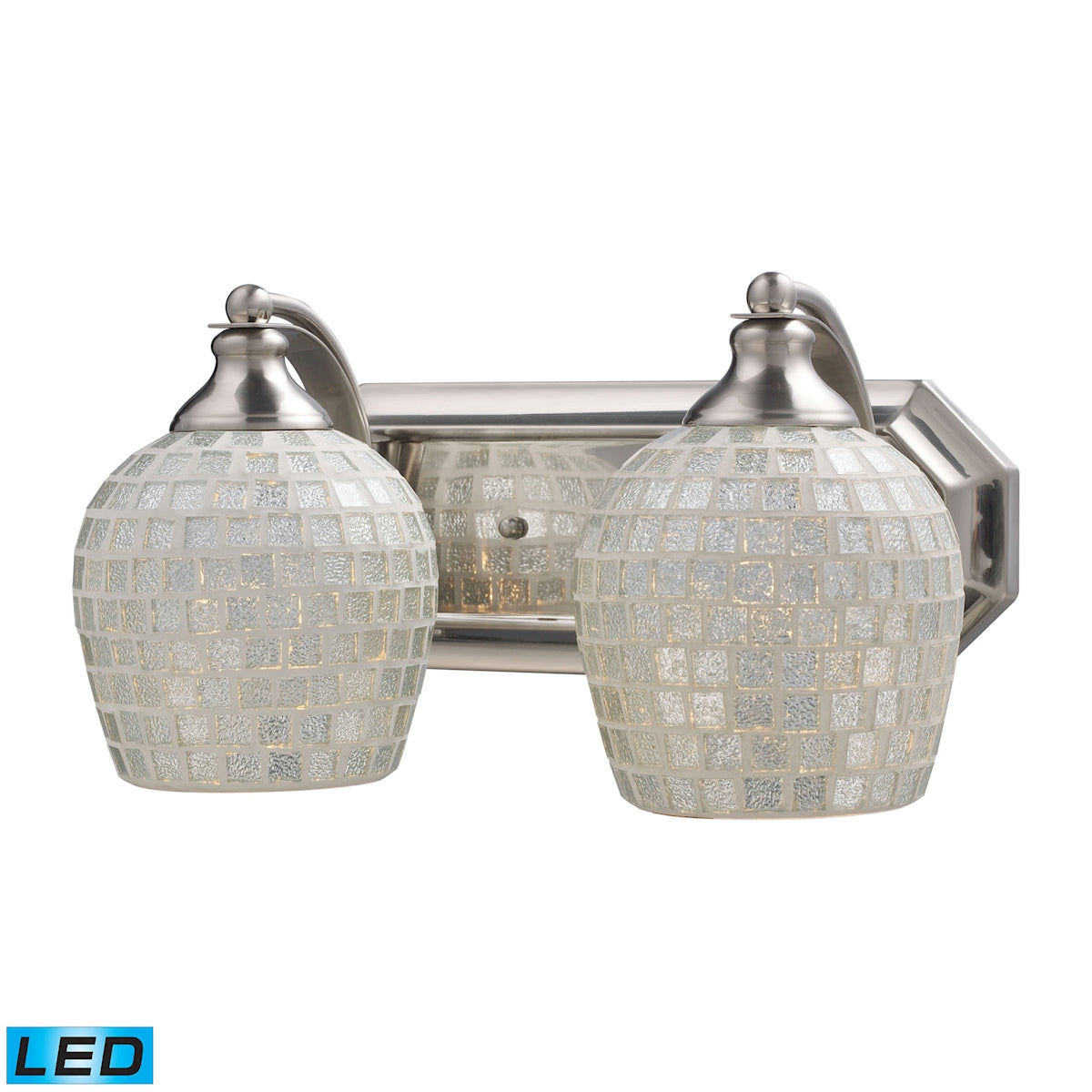 ELK Lighting 570-2N-SLV-LED Mix-N-Match Vanity 2-Light Wall Lamp in Satin Nickel with Silver Glass - Includes LED Bulbs