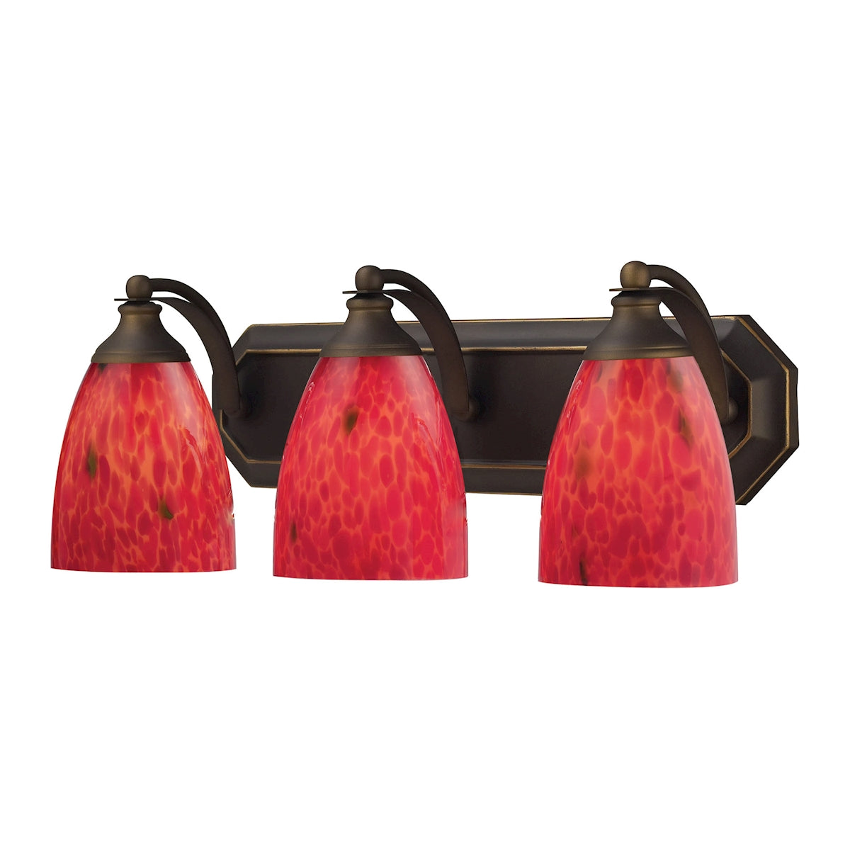 ELK Lighting 570-3B-FR Mix-N-Match Vanity 3-Light Wall Lamp in Aged Bronze with Fire Red Glass