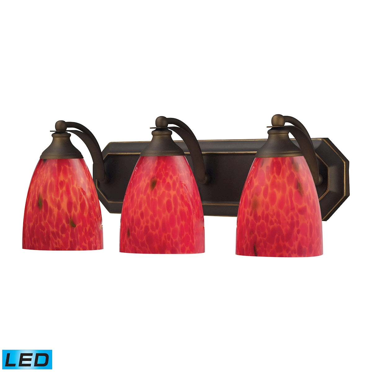 ELK Lighting 570-3B-FR-LED Mix-N-Match Vanity 3-Light Wall Lamp in Aged Bronze with Fire Red Glass - Includes LED Bulbs