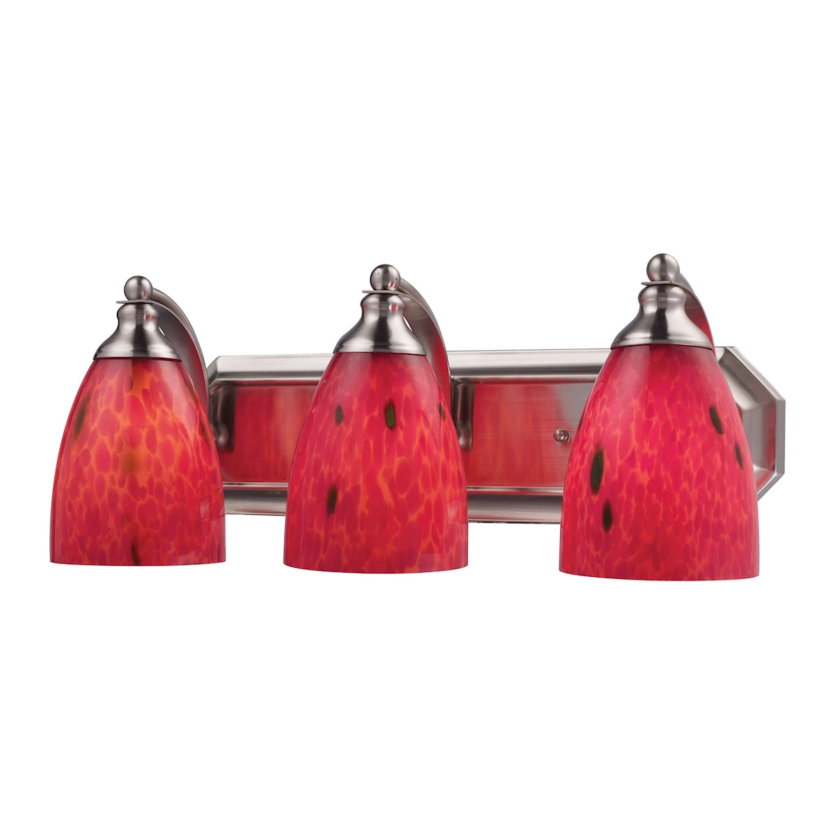 ELK Lighting 570-3N-FR Mix-N-Match Vanity 3-Light Wall Lamp in Satin Nickel with Fire Red Glass