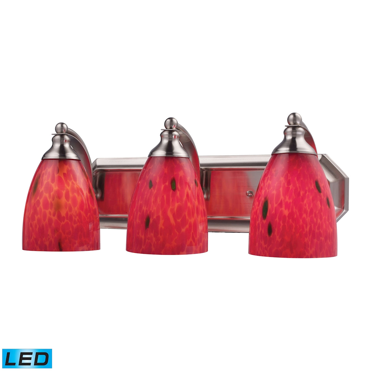 ELK Lighting 570-3N-FR-LED Mix-N-Match Vanity 3-Light Wall Lamp in Satin Nickel with Fire Red Glass - Includes LED Bulbs