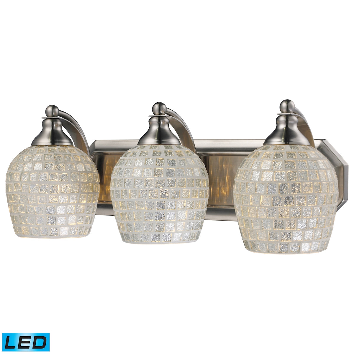 ELK Lighting 570-3N-SLV-LED Mix-N-Match Vanity 3-Light Wall Lamp in Satin Nickel with Silver Glass - Includes LED Bulbs