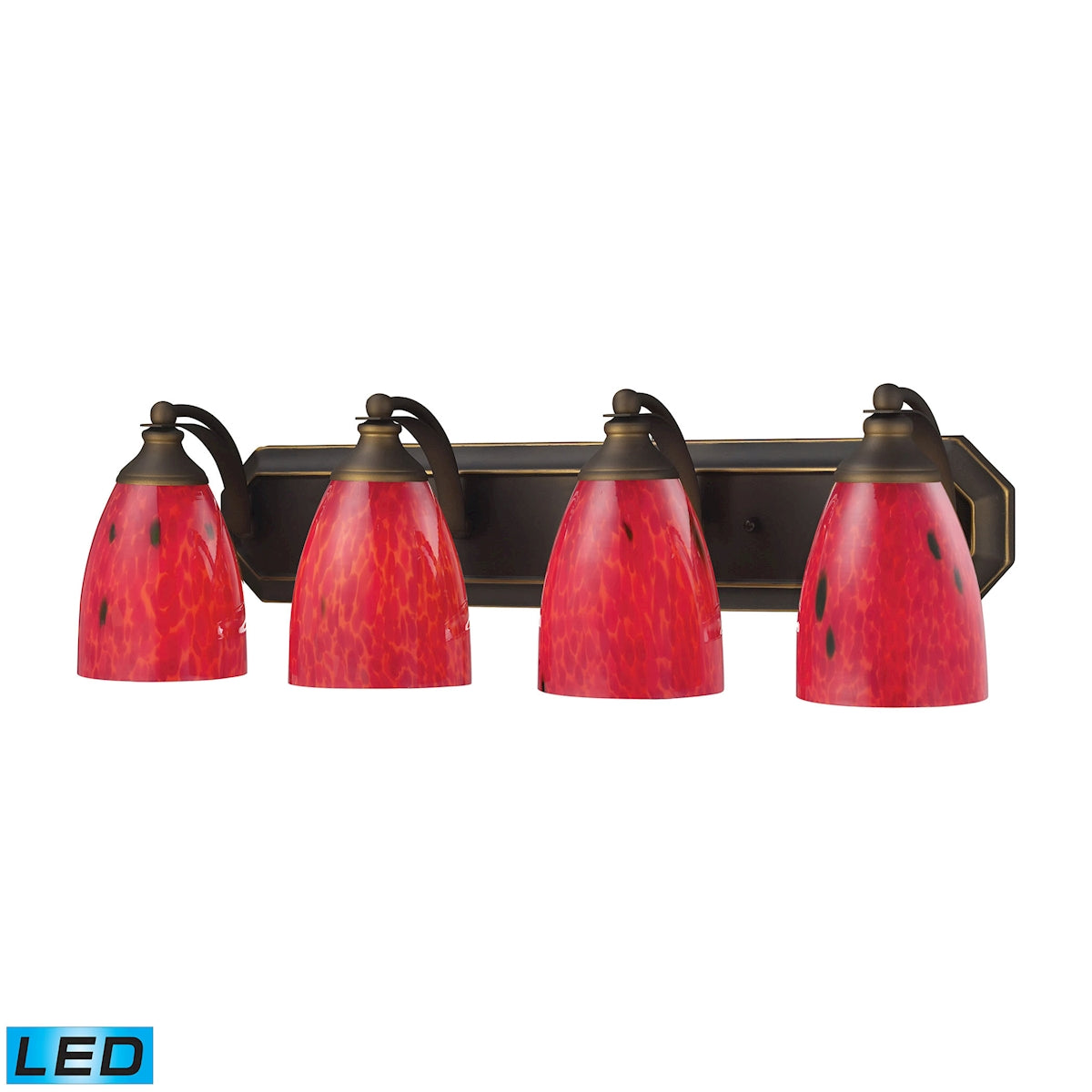 ELK Lighting 570-4B-FR-LED Mix-N-Match Vanity 4-Light Wall Lamp in Aged Bronze with Fire Red Glass - Includes LED Bulbs