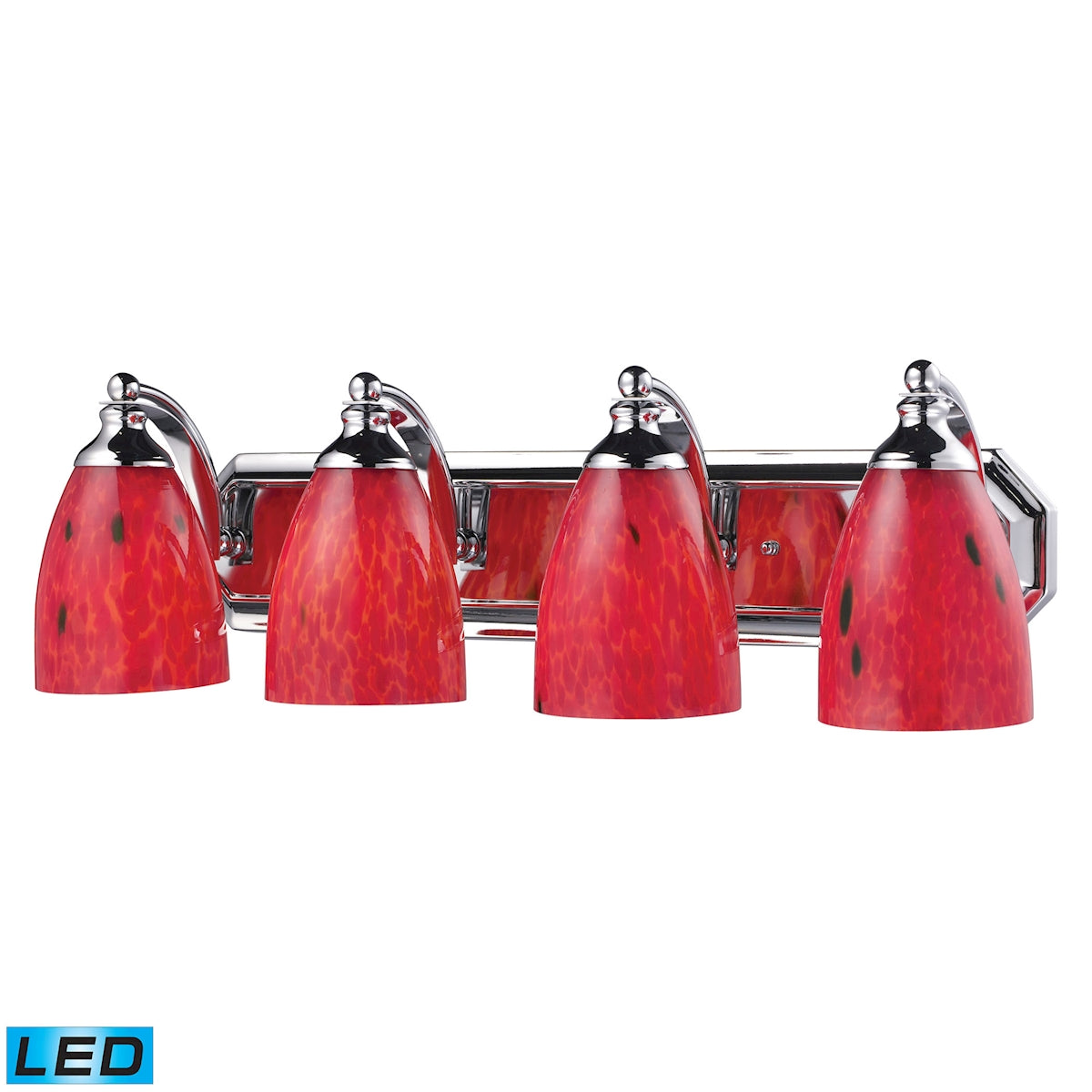 ELK Lighting 570-4C-FR-LED Mix and Match Vanity 4-Light Wall Lamp in Chrome with Fire Red Glass - Includes LED Bulbs