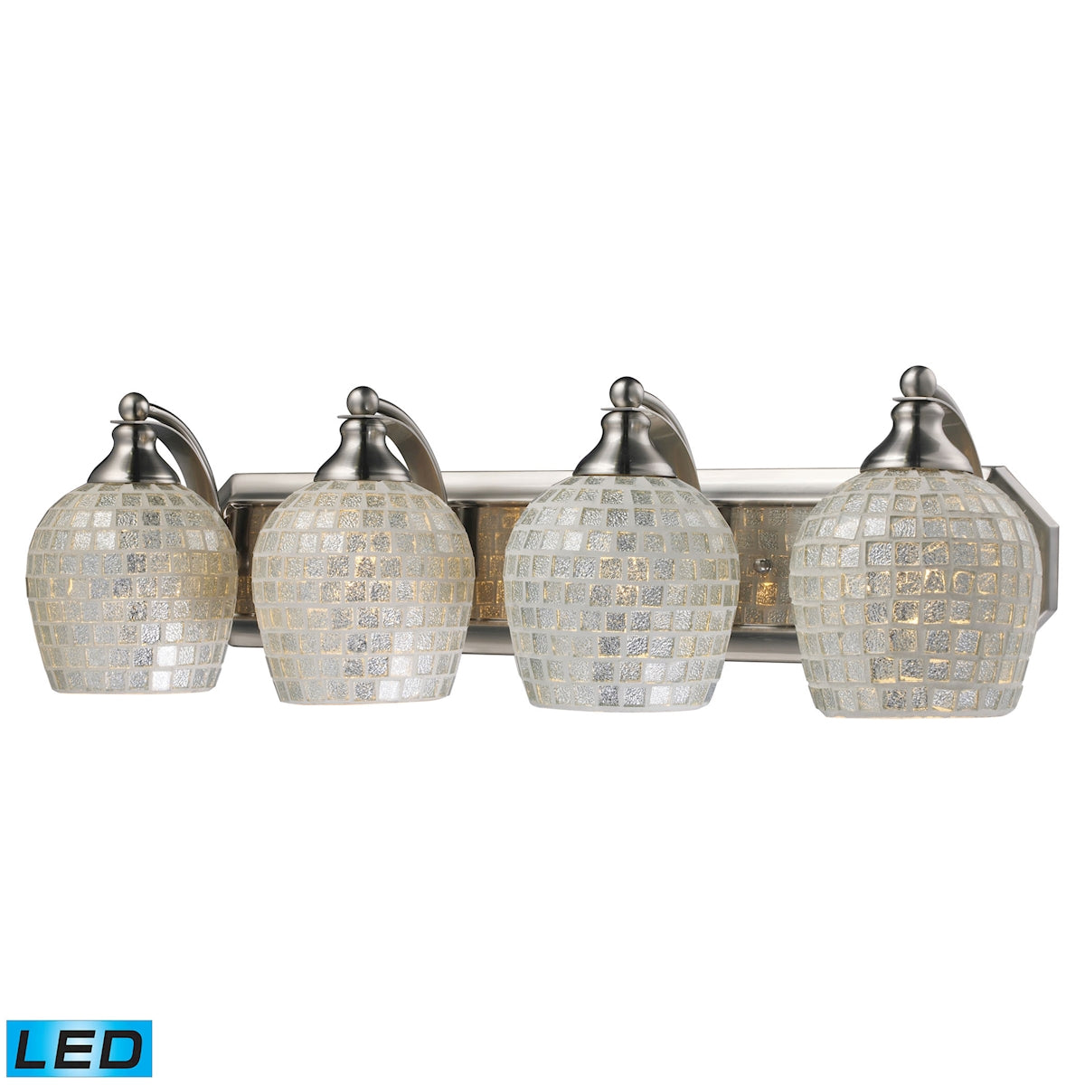 ELK Lighting 570-4N-SLV-LED Mix-N-Match Vanity 4-Light Wall Lamp in Satin Nickel with Silver Glass - Includes LED Bulbs