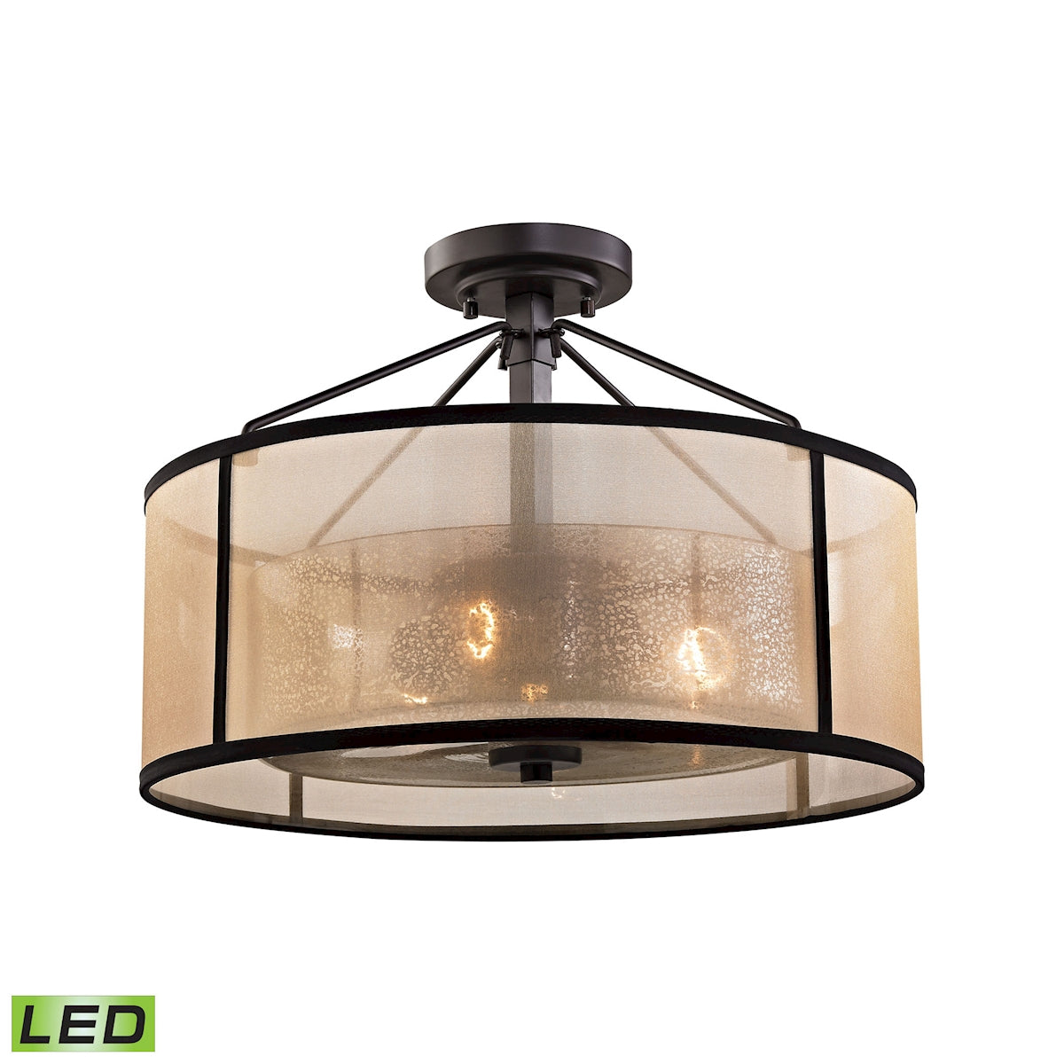 ELK Lighting 57024/3-LED Diffusion 3-Light Semi Flush in Oiled Bronze with Organza and Mercury Glass - Includes LED Bulbs