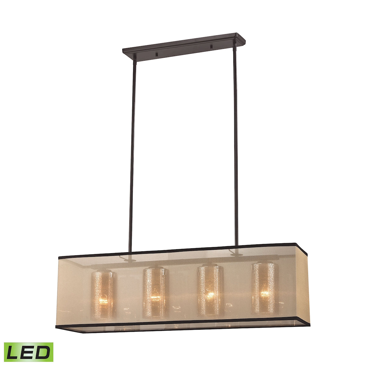 ELK Lighting 57028/4-LED Diffusion 4-Light Chandelier in Oiled Bronze with Organza and Mercury Glass - Includes LED Bulbs