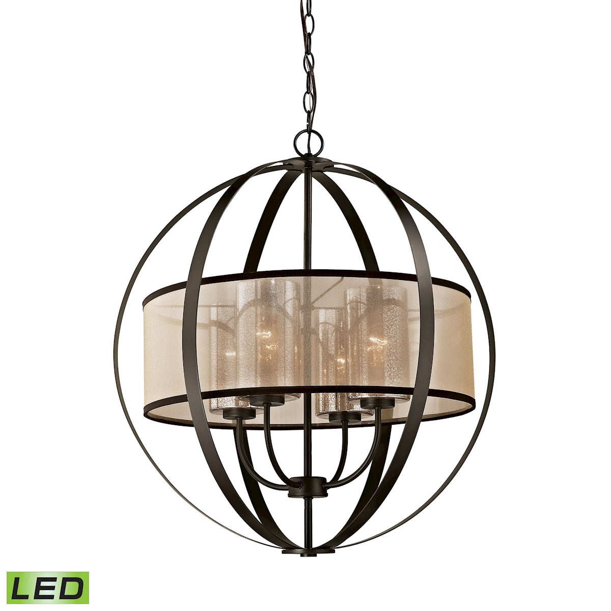 ELK Lighting 57029/4-LED Diffusion 4-Light Chandelier in Oiled Bronze with Organza and Mercury Glass - Includes LED Bulbs