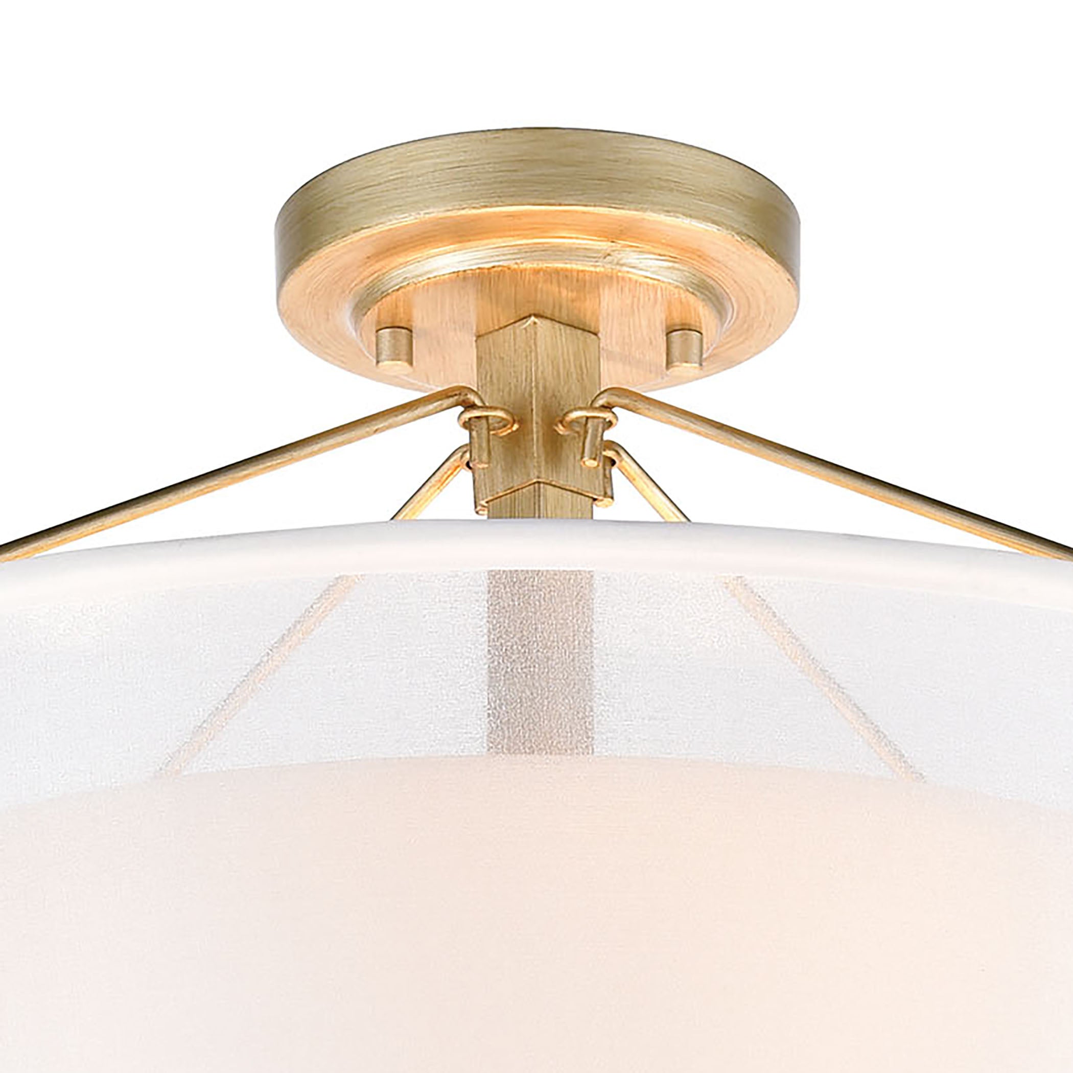 ELK Lighting 57034/3 Diffusion 3-Light Semi Flush Mount in Aged Silver with Frosted Glass Inside Silver Organza Shade