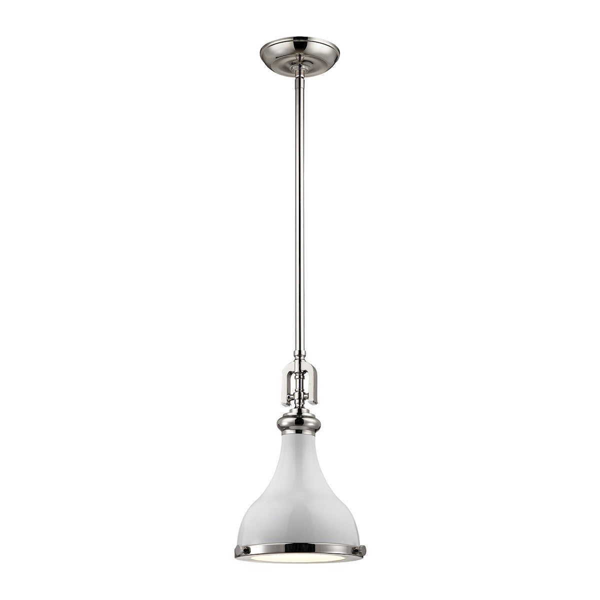 ELK Lighting 57040/1 Rutherford 1-Light Mini Pendant in Polished Nickel with Gloss White Shade