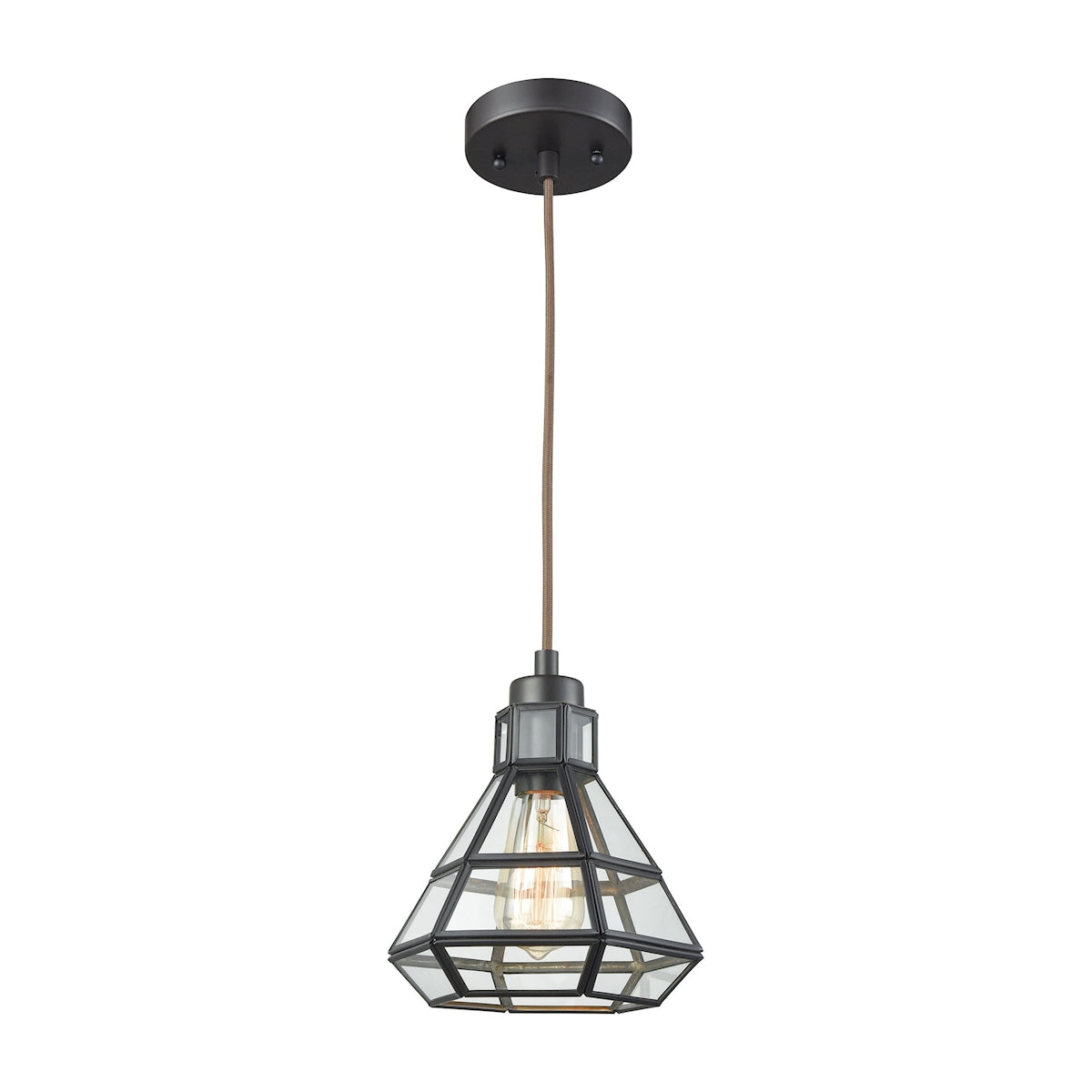 ELK Lighting 57126/1 Window Pane 1-Light Mini Pendant in Oil Rubbed Bronze with Clear Glass