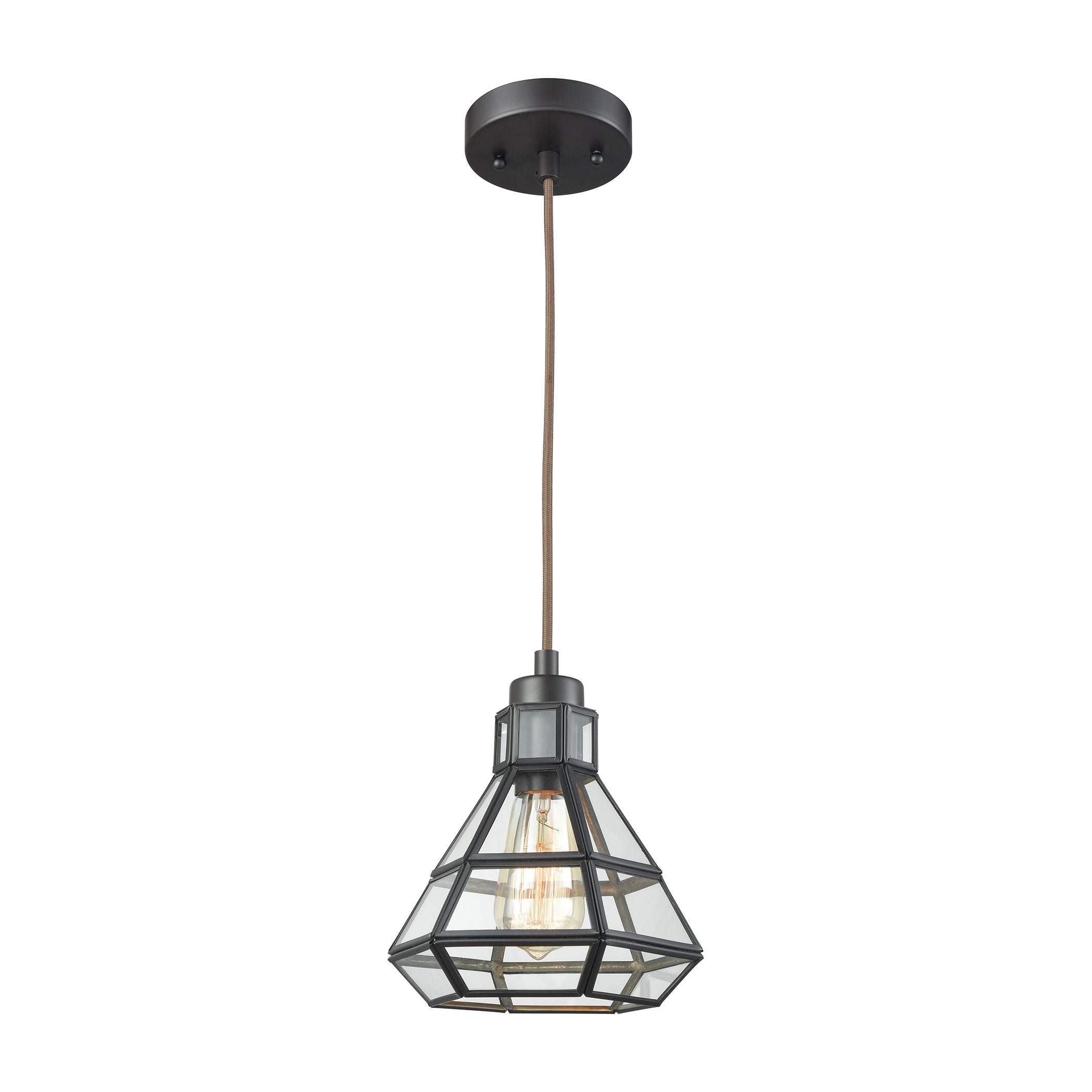 ELK Lighting 57126/1-LA Window Pane 1-Light Mini Pendant in Oil Rubbed Bronze with Clear Glass - Includes Adapter Kit