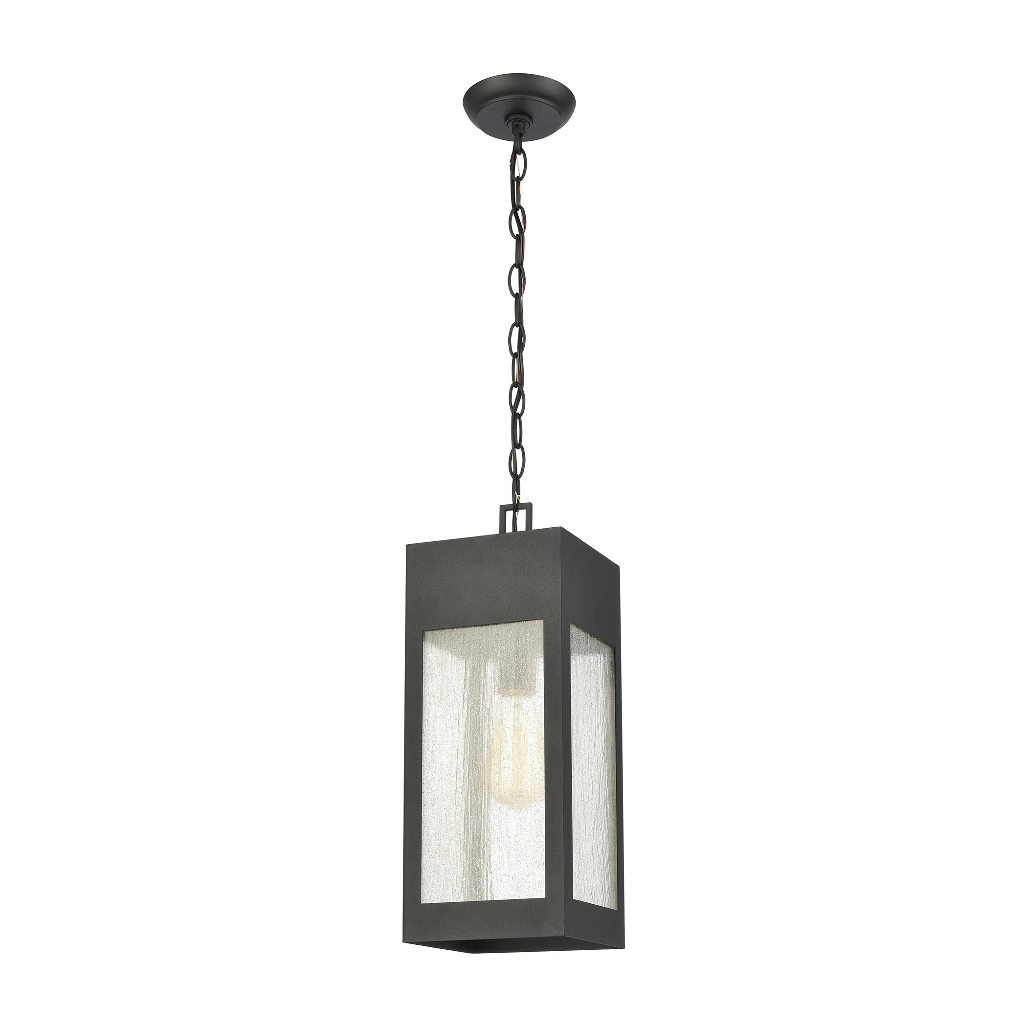 ELK Lighting 57303/1 Angus 1-Light Outdoor Pendant in Charcoal with Seedy Glass Enclosure