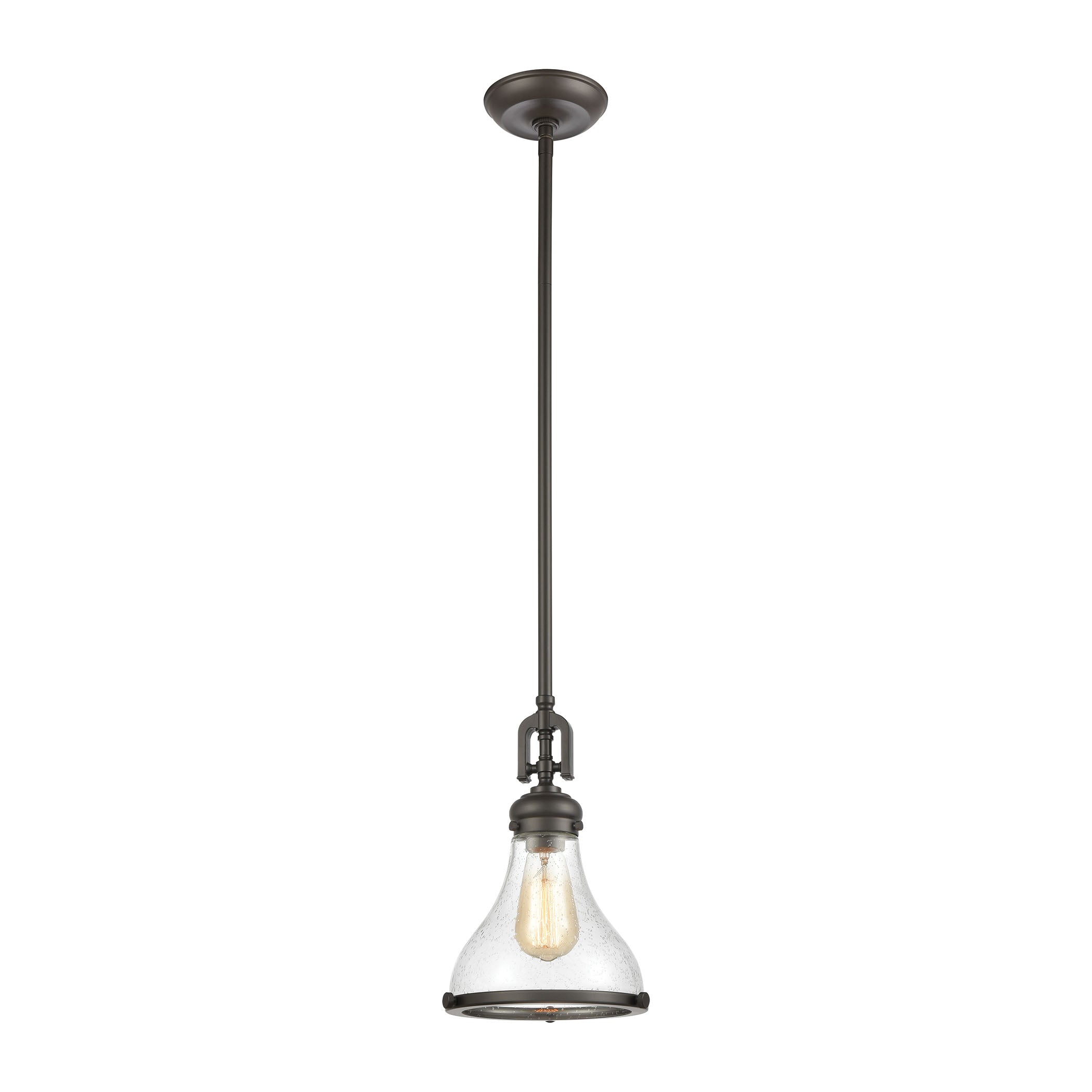 ELK Lighting 57360/1 Rutherford 1-Light Mini Pendant in Oil Rubbed Bronze with Seedy Glass