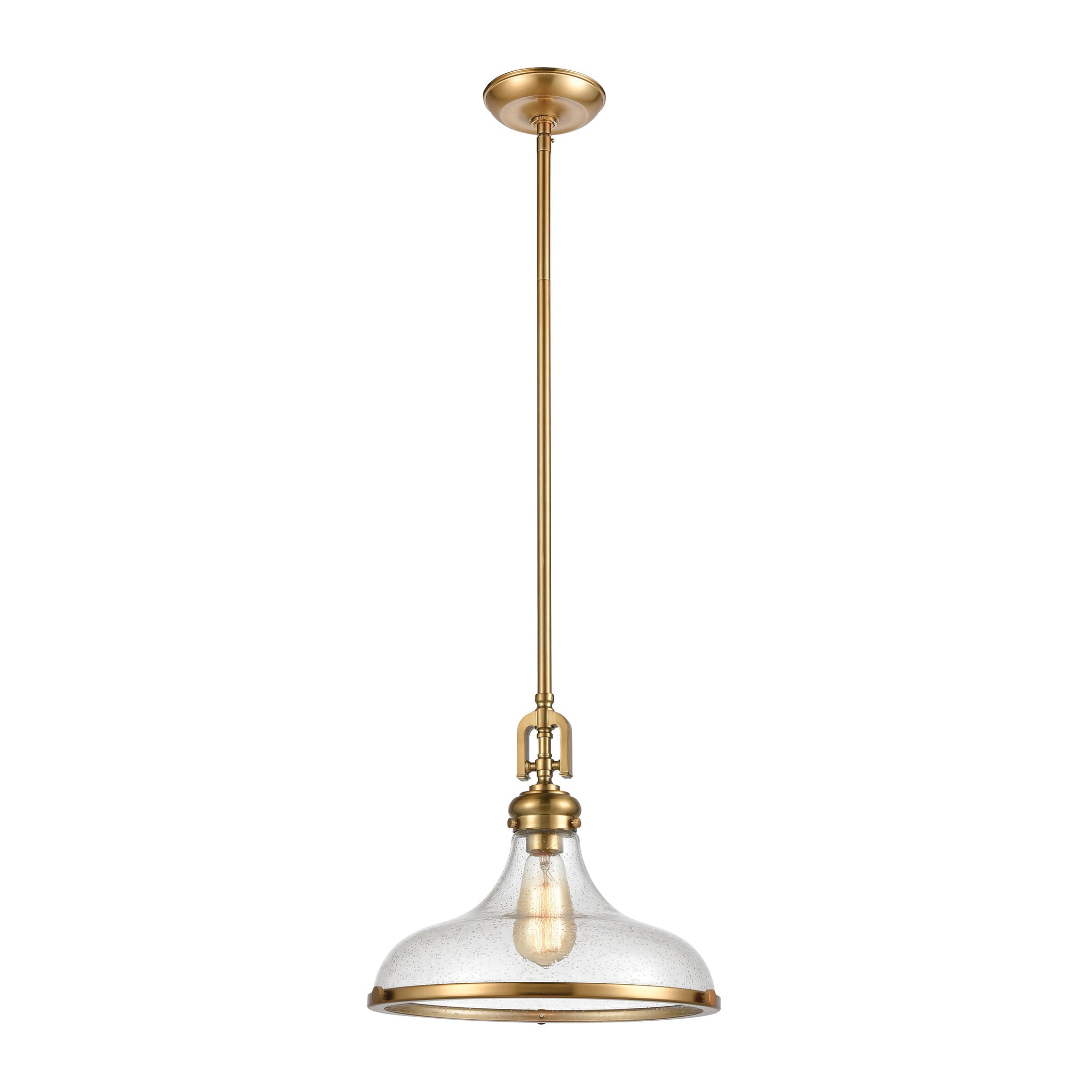 ELK Lighting 57371/1 Rutherford 1-Light Pendant in Satin Brass with Seedy Glass