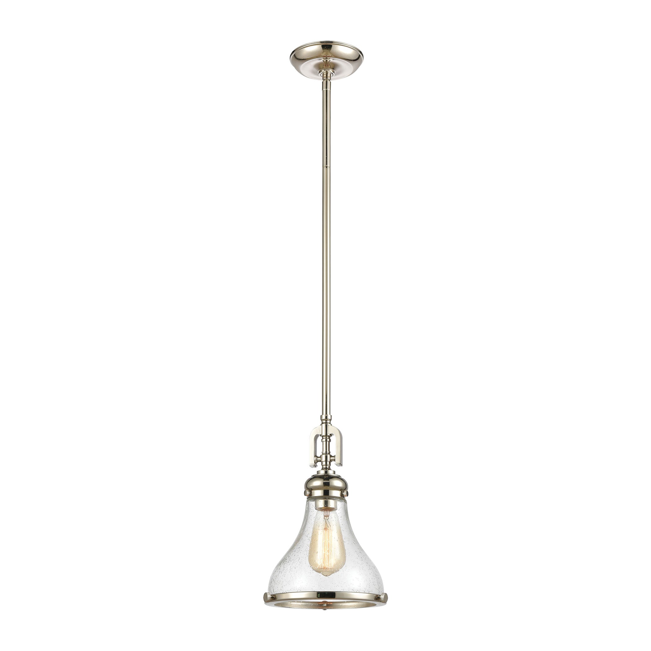 ELK Lighting 57380/1 Rutherford 1-Light Mini Pendant in Polished Nickel with Seedy Glass