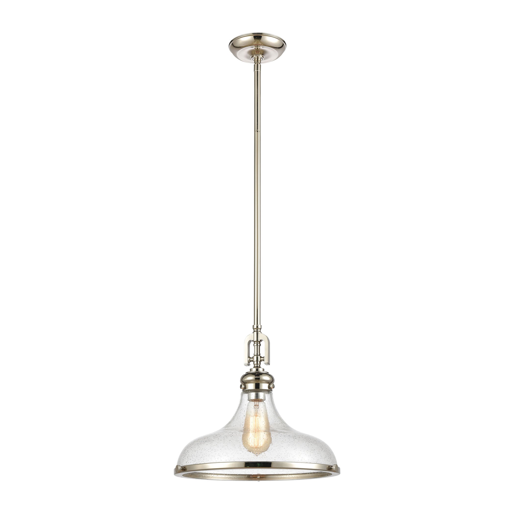 ELK Lighting 57381/1 Rutherford 1-Light Pendant in Polished Nickel with Seedy Glass