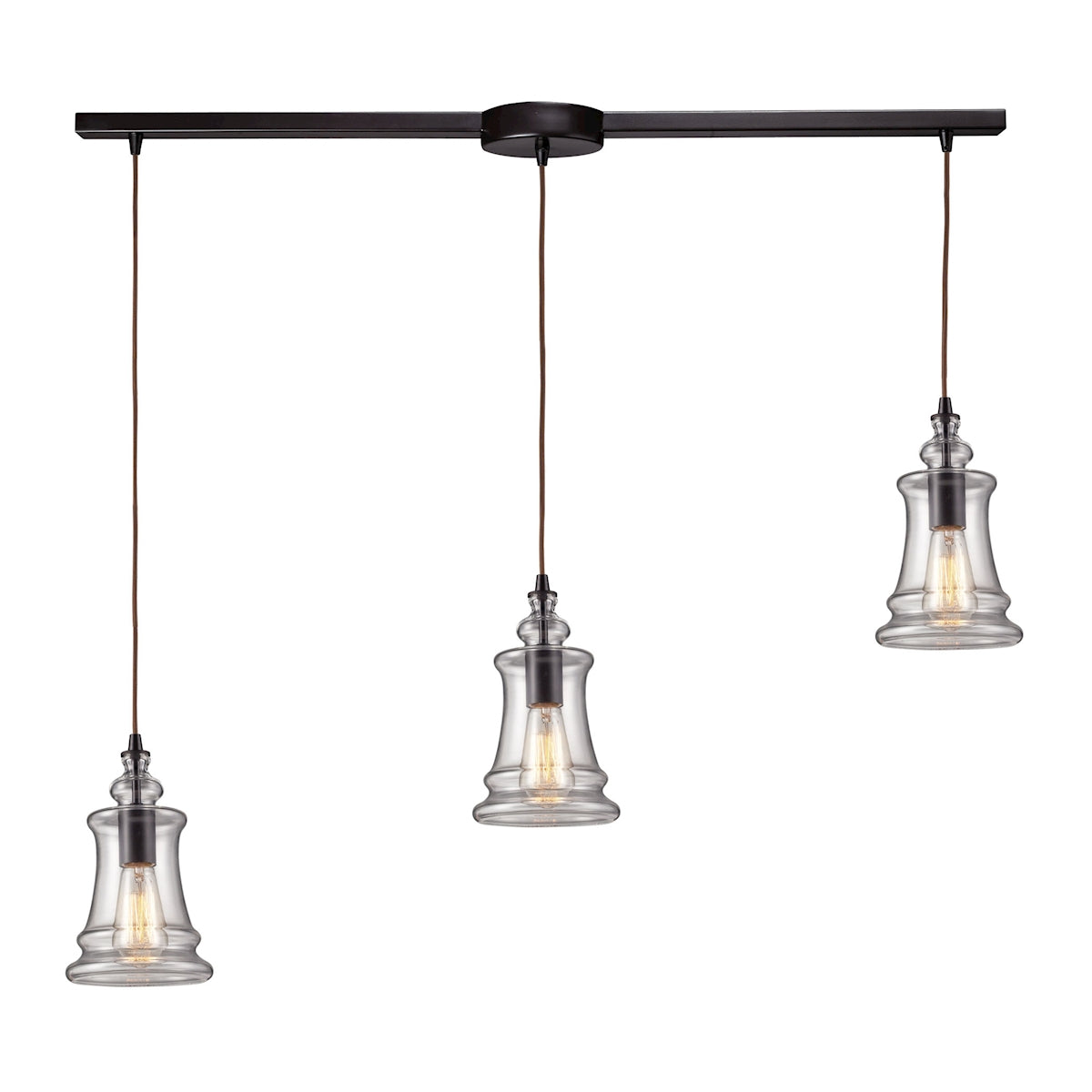 ELK Lighting 60042-3L Menlow Park 3-Light Linear Pendant Fixture in Oiled Bronze with Smoked Glass